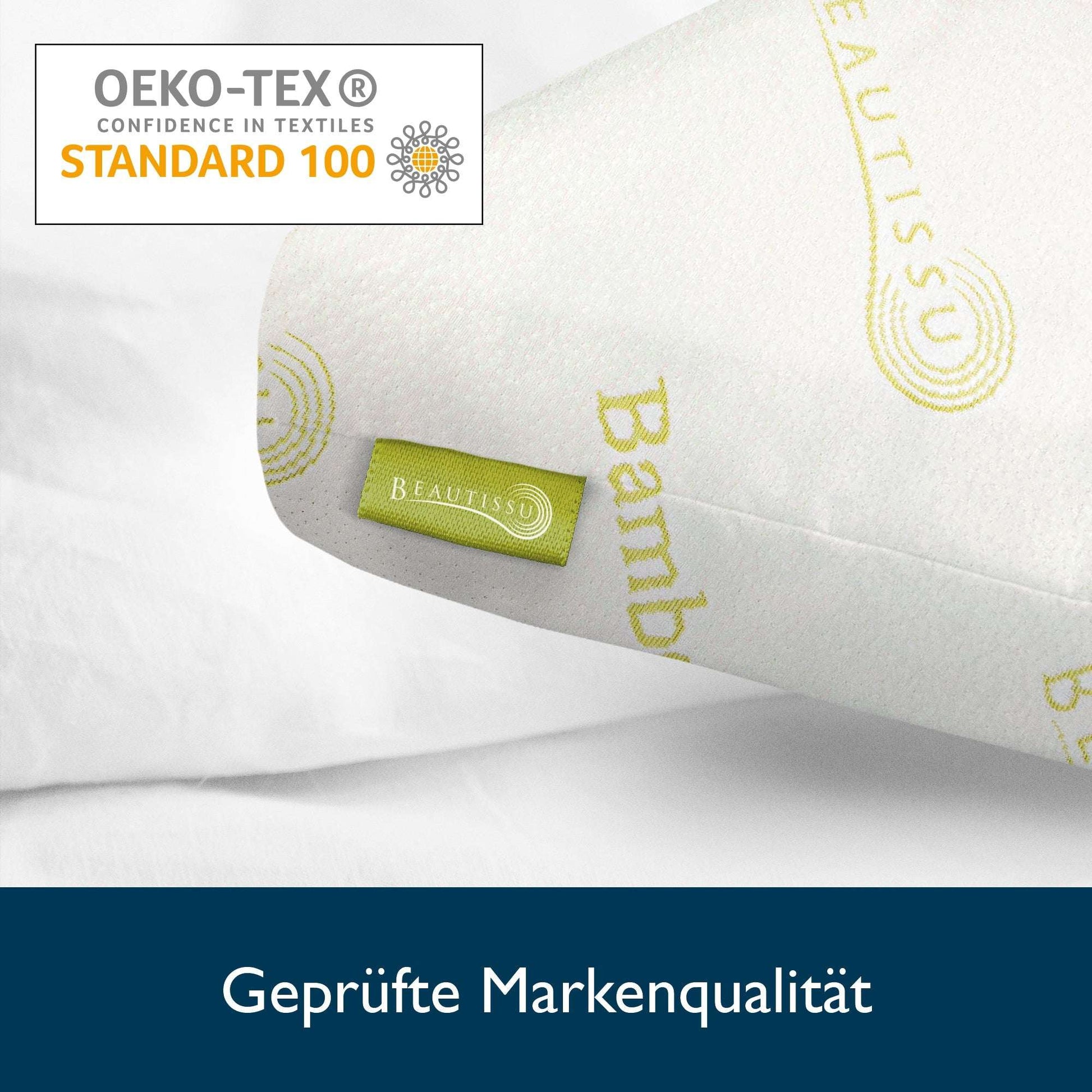 Beautissu Kissen Memory Foam BeauErgo BN, bamboo pillow with OEKO-TEX label, ideal for allergy sufferers.