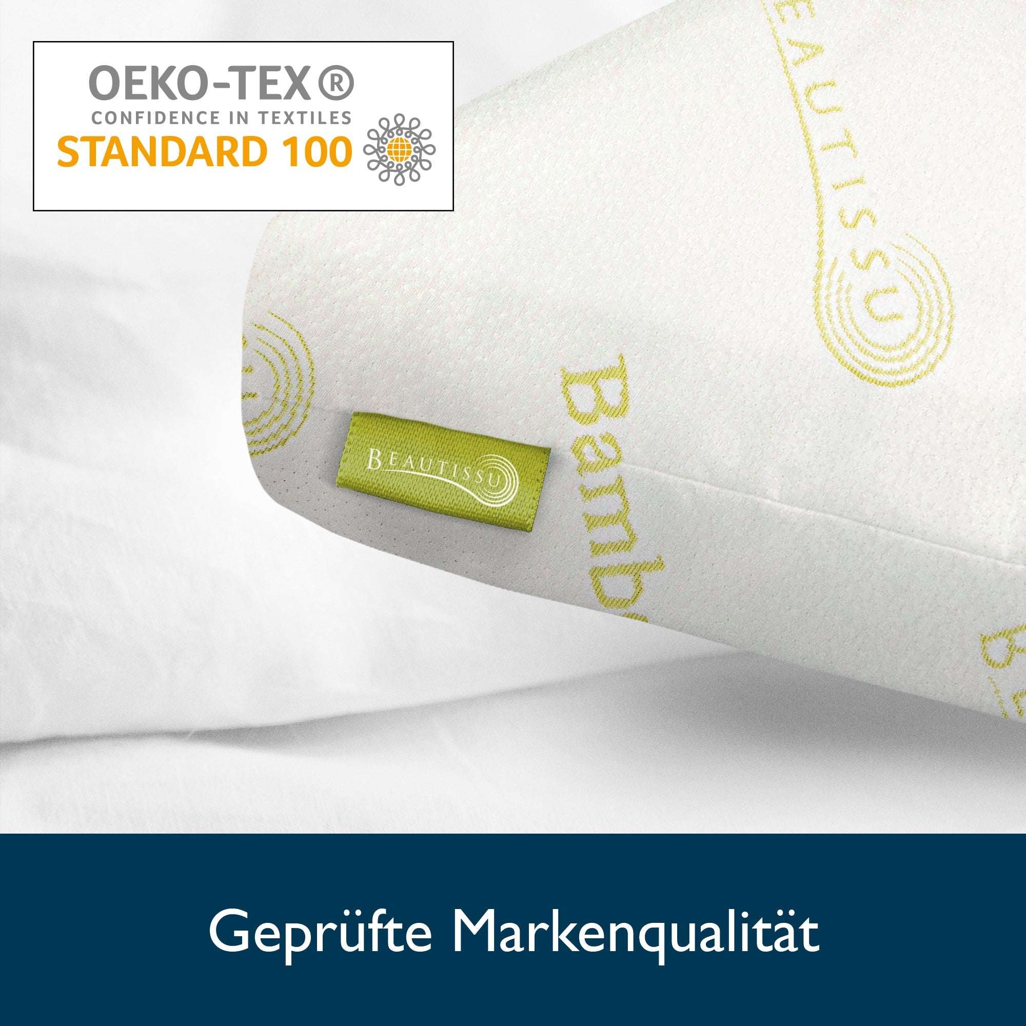 Beautissu Kissen Memory Foam BeauErgo BN, bamboo pillow with OEKO-TEX label, ideal for allergy sufferers.