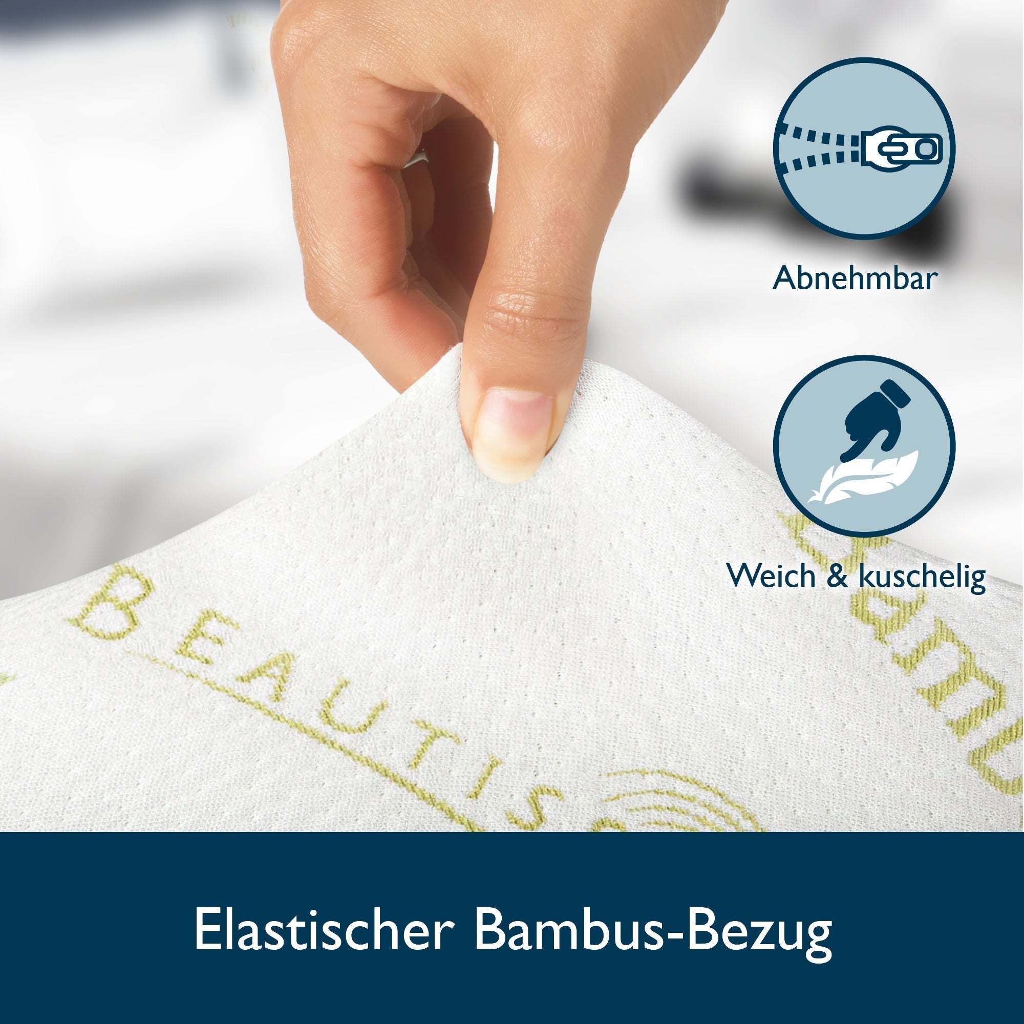 Beautissu Kissen with elastic bamboo cover, featuring removable and soft design.