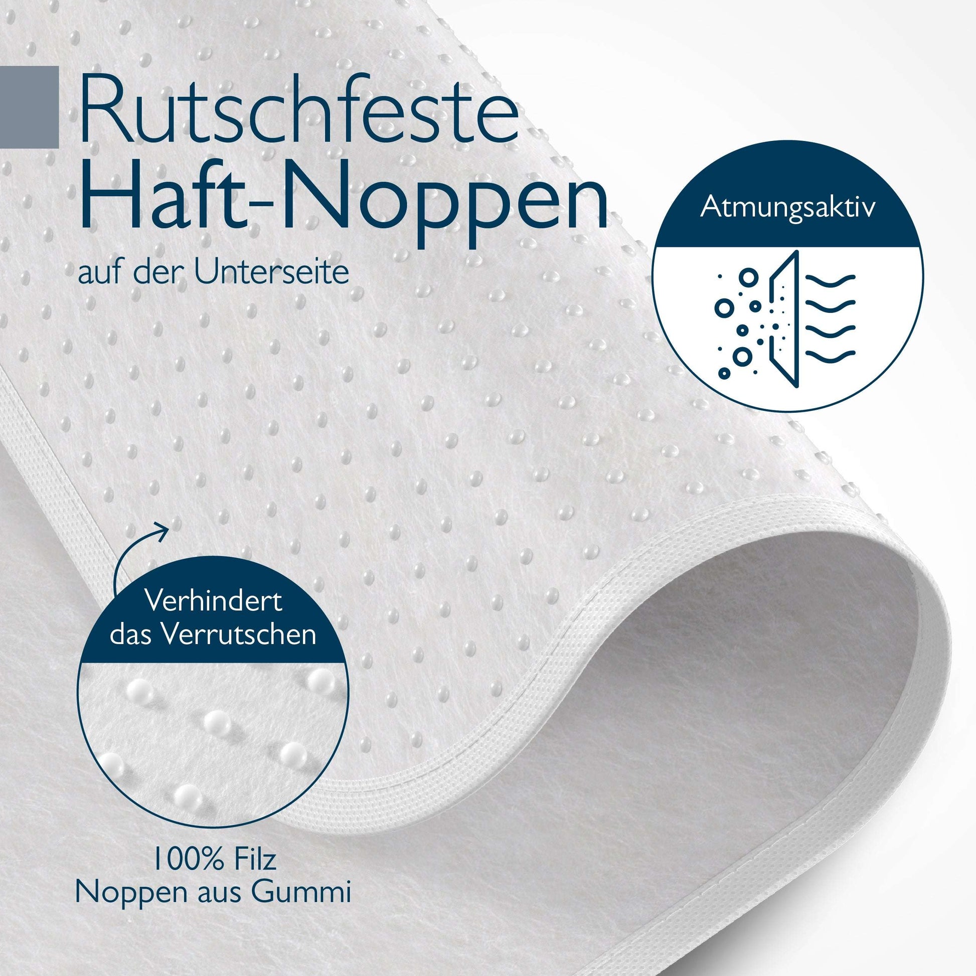 Rutschfeste, wasserdichte Matratzenschutzunterlage Beautissu BEAUTECT mit Noppen, Oeko-Tex zertifiziert, atmungsaktiv.