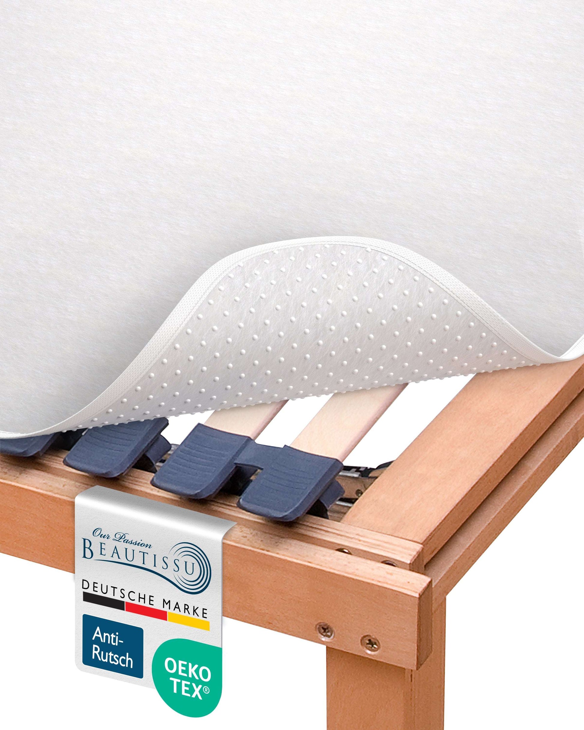 Beautissu Matratzenschutz Unterlage wasserdicht mit rutschfesten Noppen und Oeko-Tex Siegel.