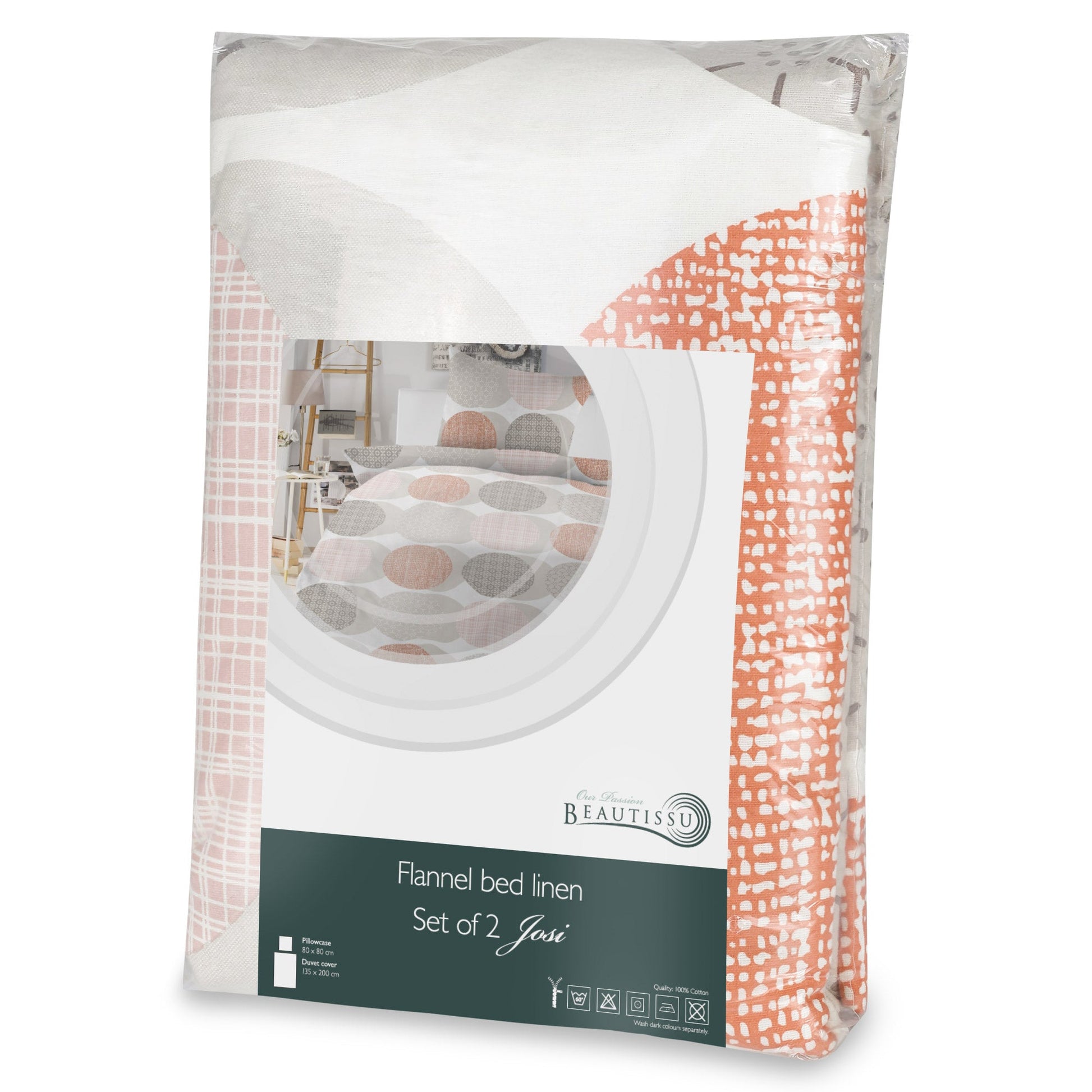 2er Set Biber Bettwäsche 135x200cm/155x220cm with 80x80cm pillowcase, 100% cotton, breathable and soft.