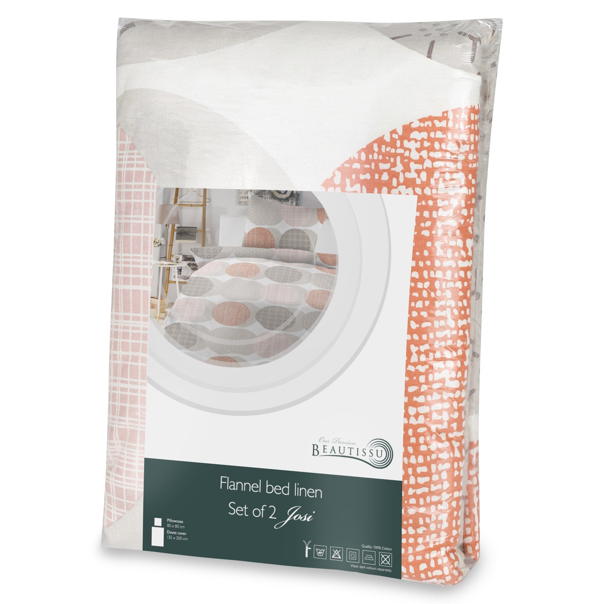 2er Set Biber Bettwäsche 135x200cm/155x220cm with 80x80cm pillowcase, 100% cotton, breathable and soft.