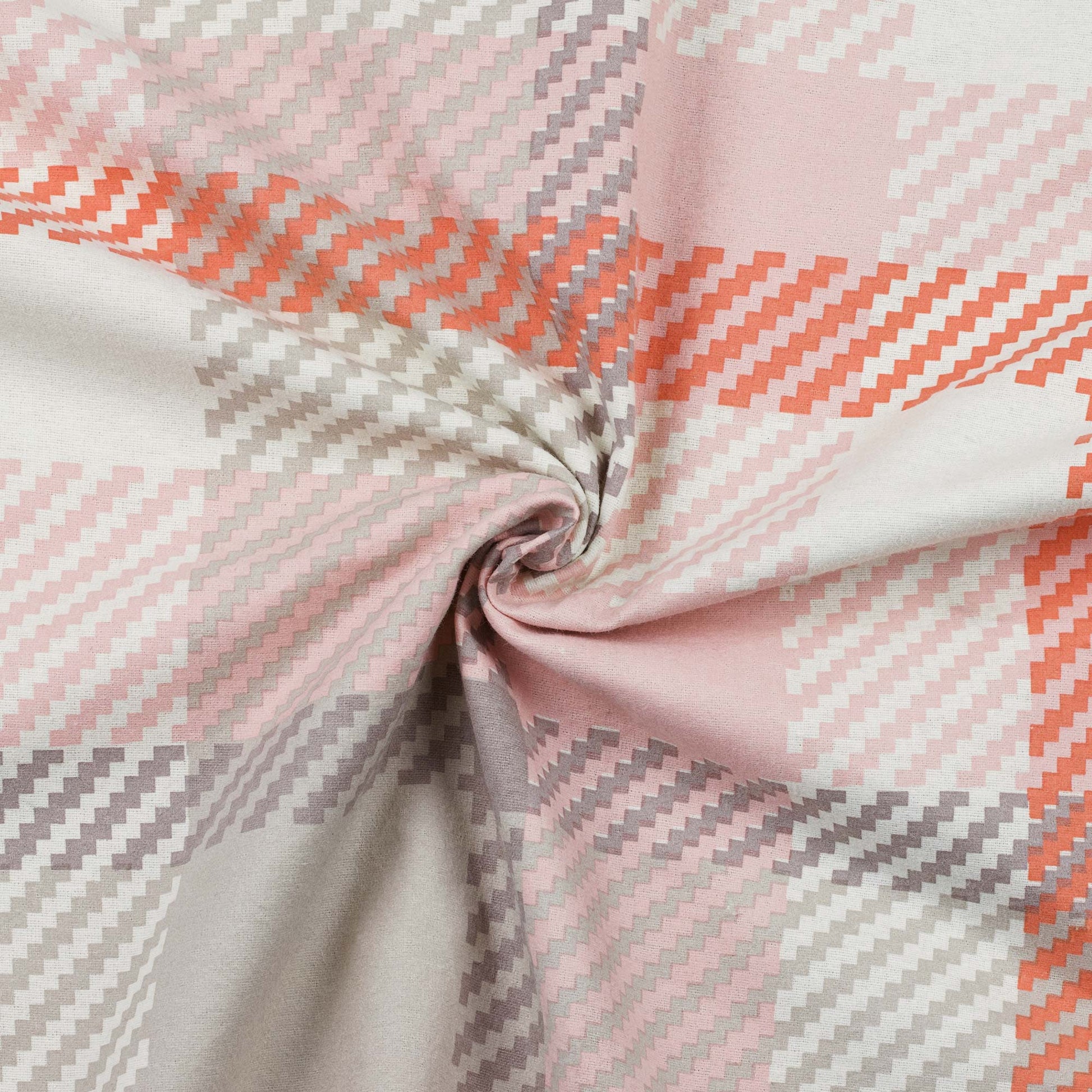 Flauschige pink- und graukarierte Biber Bettwäsche aus 100% Baumwolle.