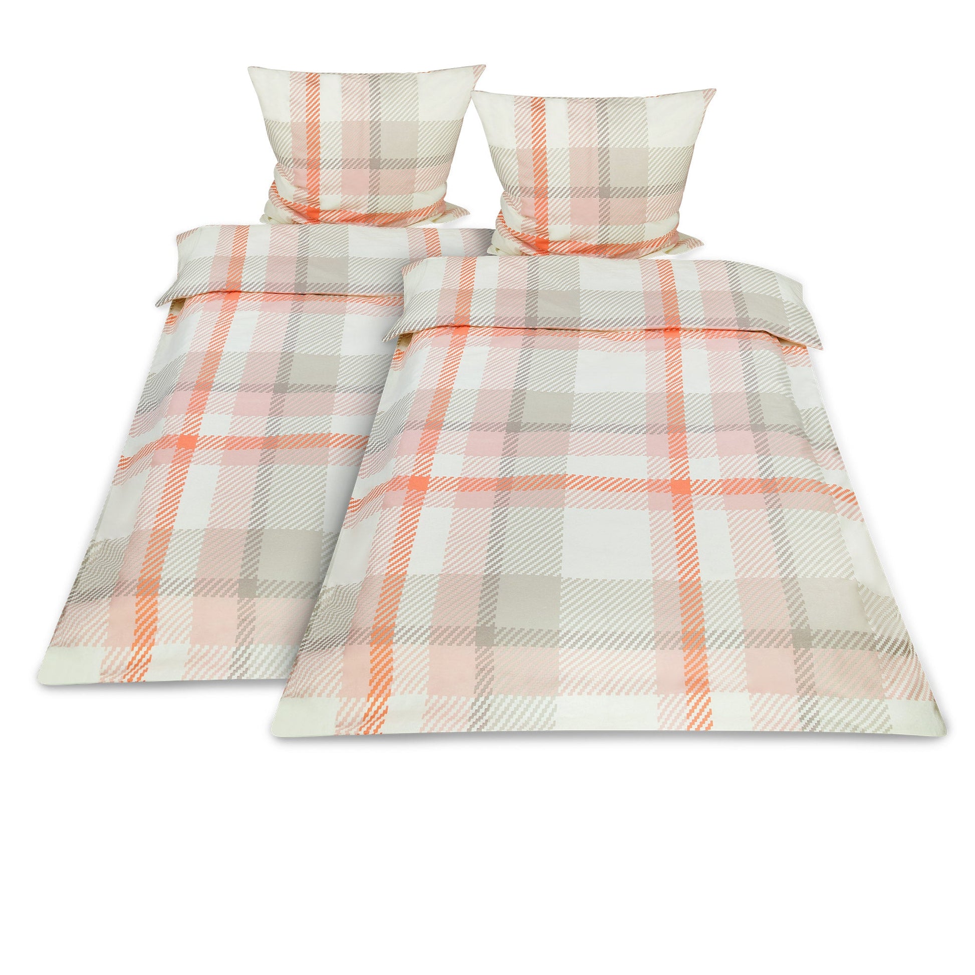 2er Set Biber Bettwäsche with plaid design, 100% cotton, temperature-regulating, includes two duvet covers and two pillowcases.