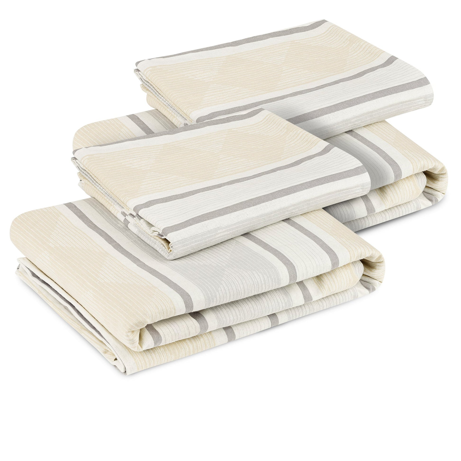 2er Set Biber Bettwäsche 135x200cm/155x220cm with 80x80cm Kissenbezug in beige and gray stripes.