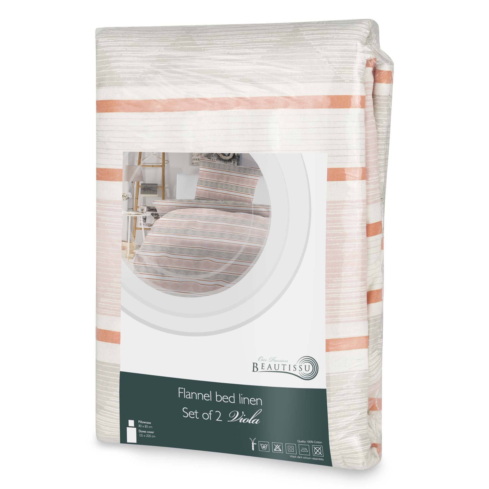 Set of 2 Beautissu Biber bed linen, breathable cotton, OEKO TEX certified.