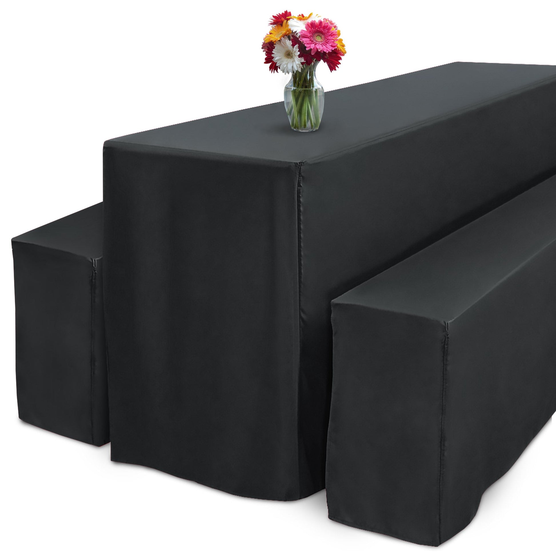 3er Set Beautissu Basic L Biertischhusse für Festzeltgarnitur, bodenlange Hussen, schwarz, 220cm Länge, für Gartenpartys und Events.