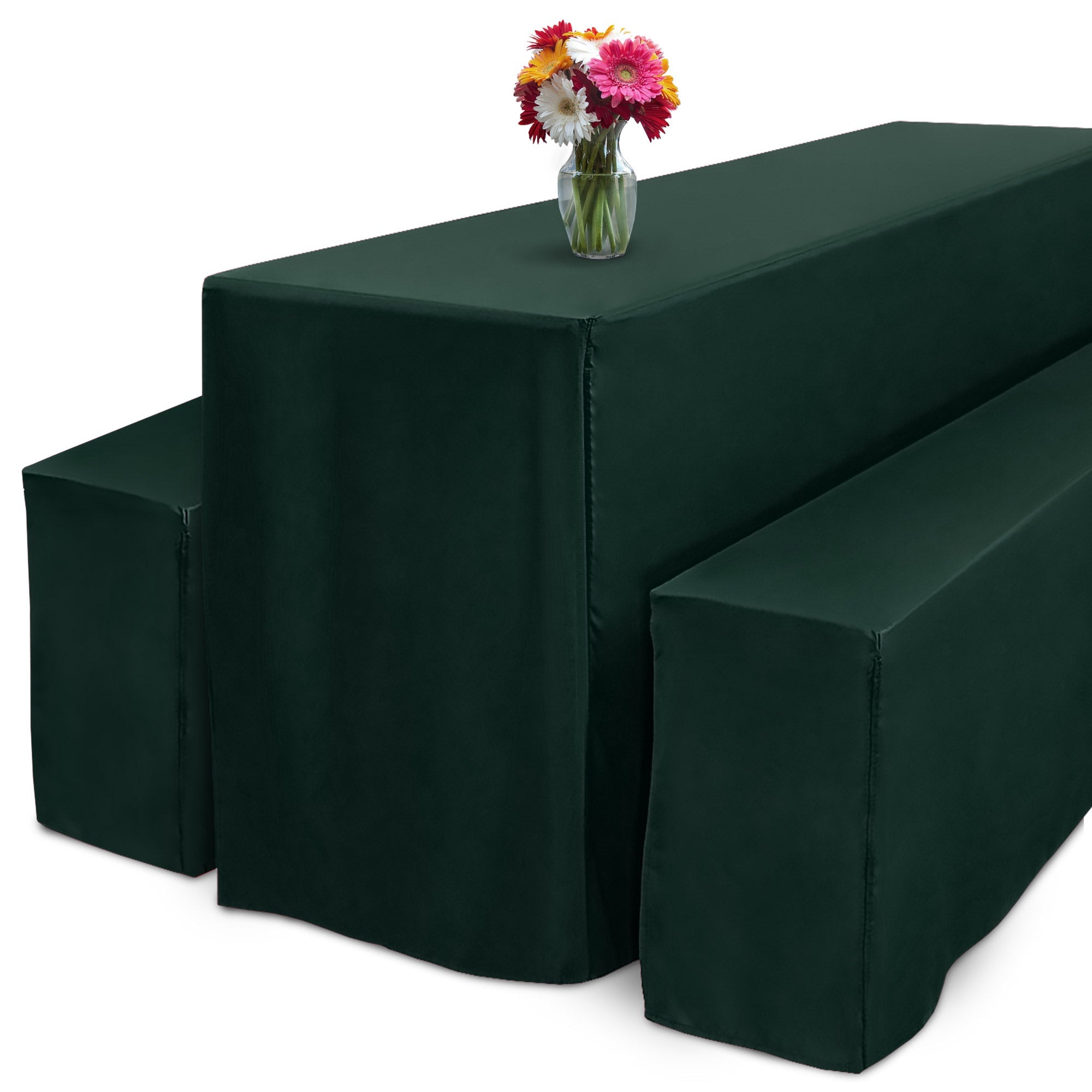 3er Set Beautissu Basic L Bierbank und Biertisch Hussen in elegantem Design für Festzeltgarnitur, bodenlang.