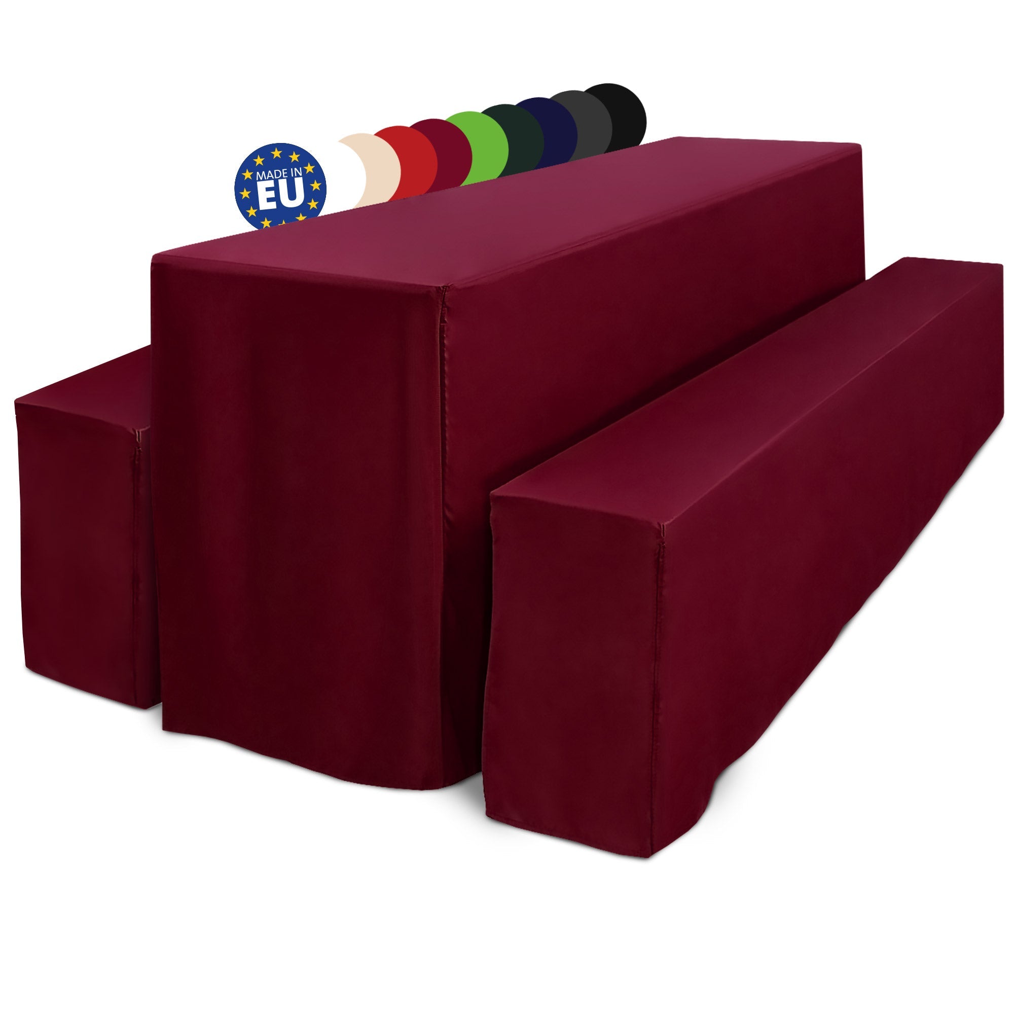 3er Set Beautissu Basic L Biertischhusse für Festzeltgarnitur in burgundy, includes 2 bench covers and 1 table cover, ideal for events.