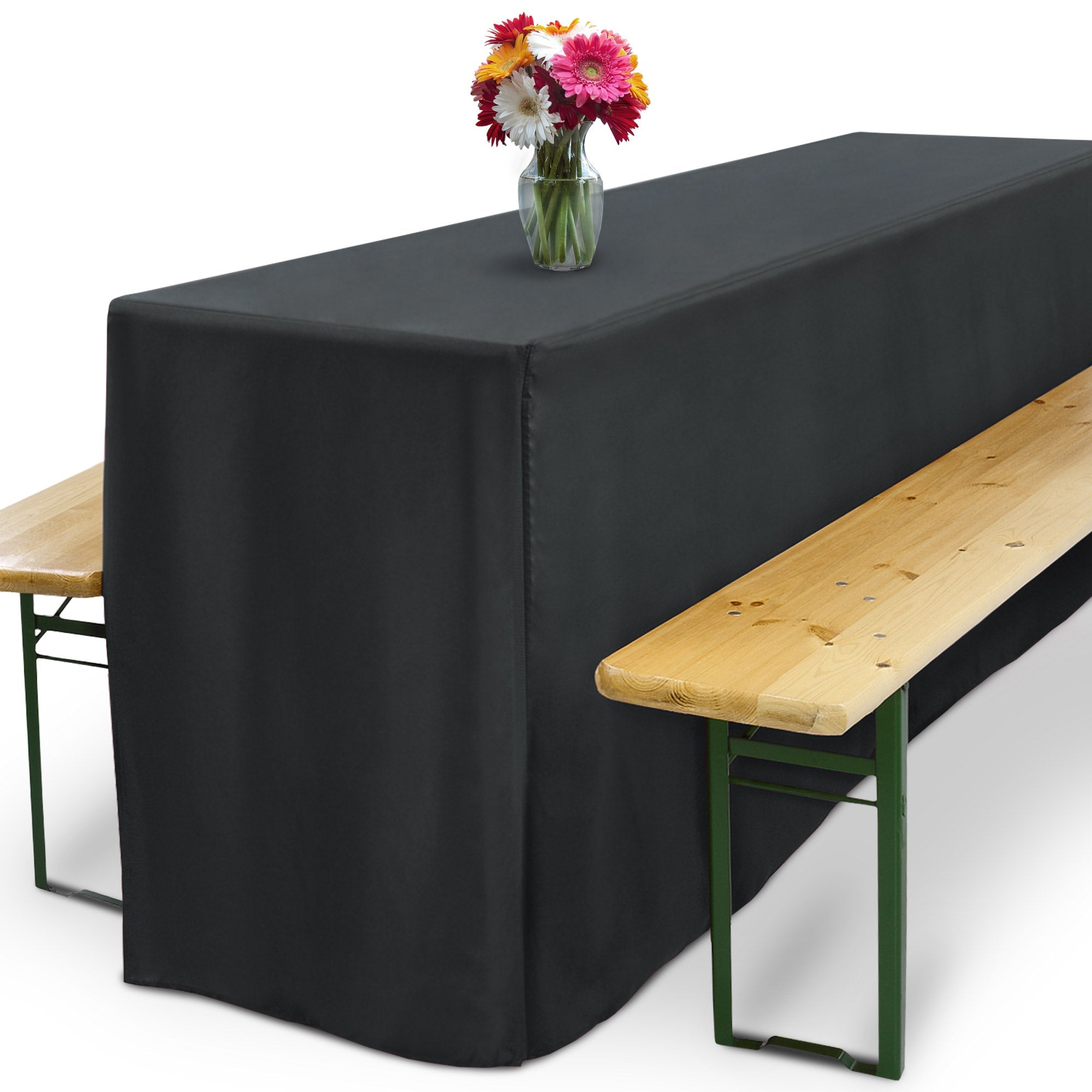 3er Set Beautissu Basic L table and bench covers in black for event decoration.