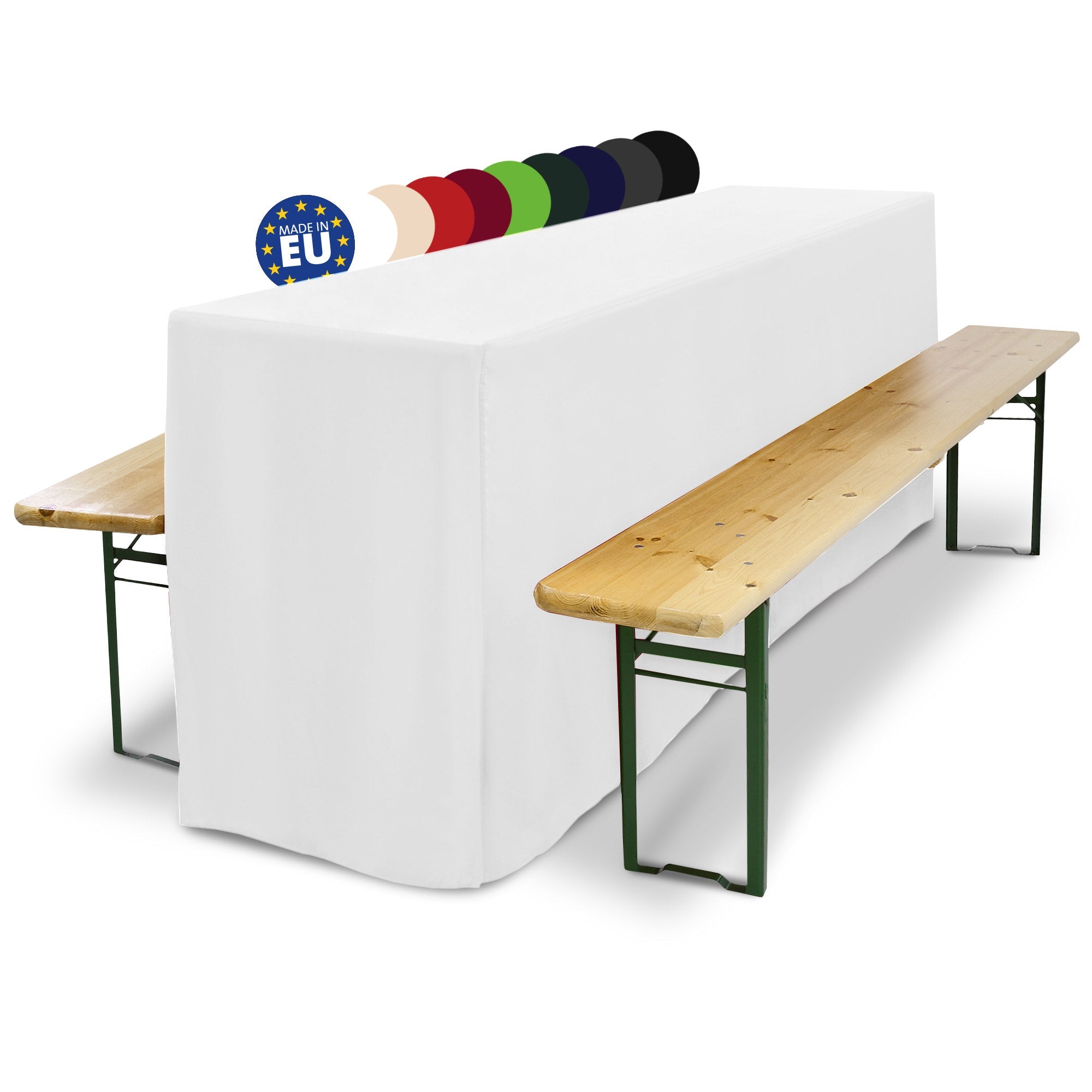 3er Set Beautissu Basic L Biertischhusse für Festzeltgarnitur, elegant table cover set, white, suitable for weddings and events.
