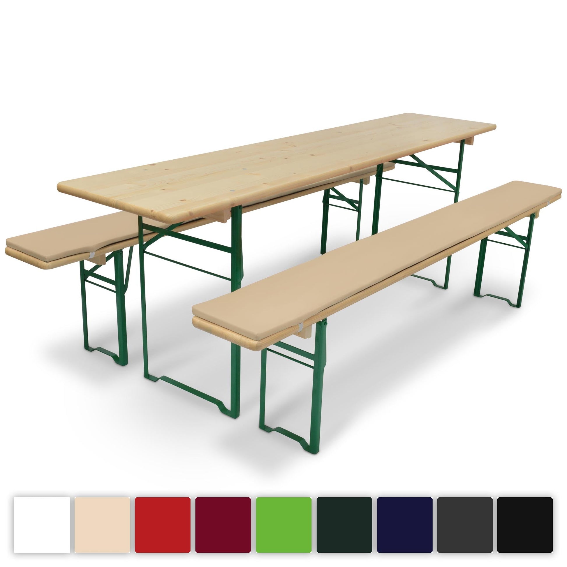 3er Set Beautissu Comfort XS table cover and two bench pads on beer garden set.