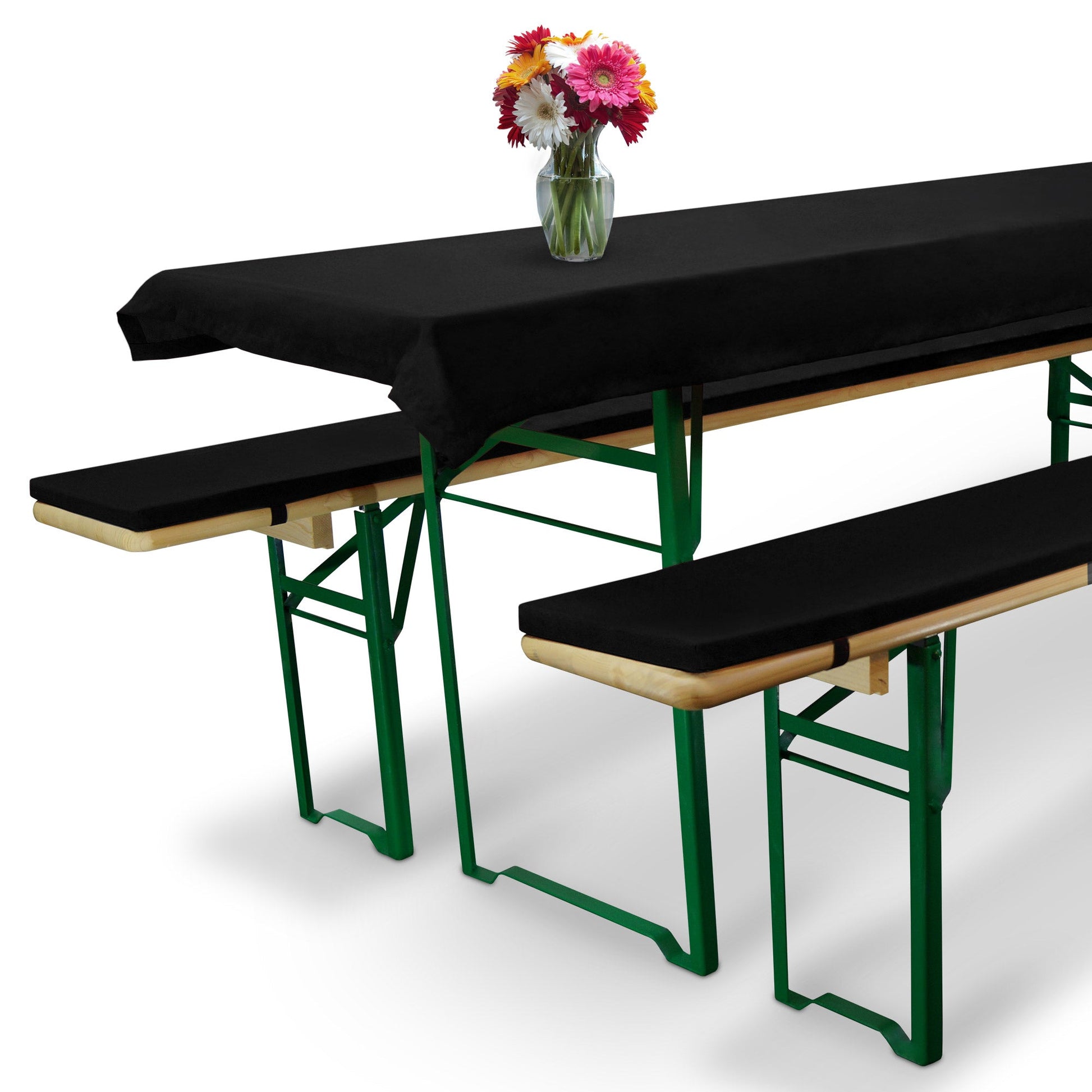 3er Set Beautissu Comfort XS Tischdecke und Bierbankauflagen auf Festzeltgarnitur.