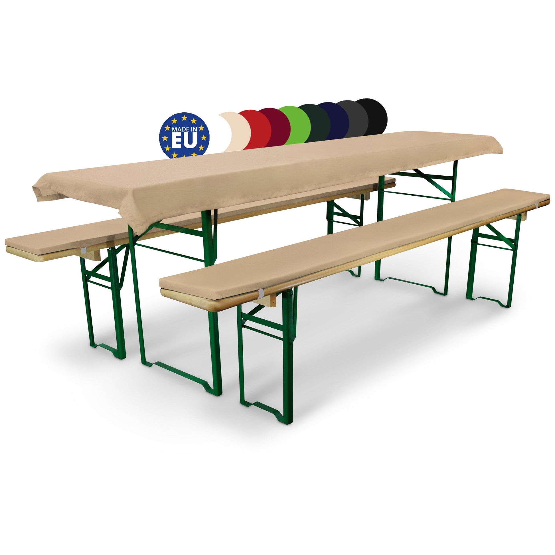 3er Set Beautissu Comfort XS with tablecloth and bench pads, ideal for events; fits standard beer garden sets; available in various colors.