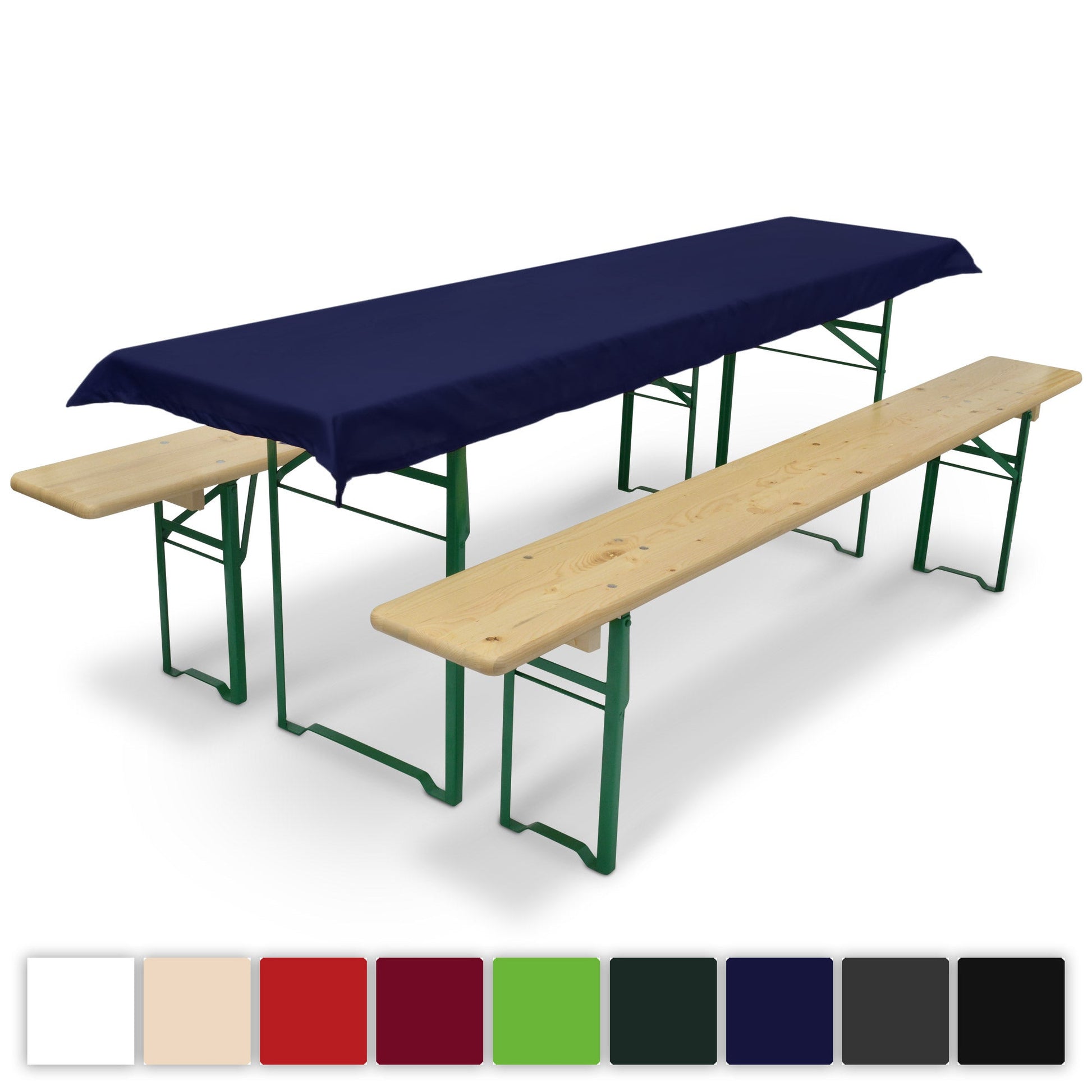 3er Set Beautissu Comfort XS with tablecloth and beer bench cushions on outdoor table setup.