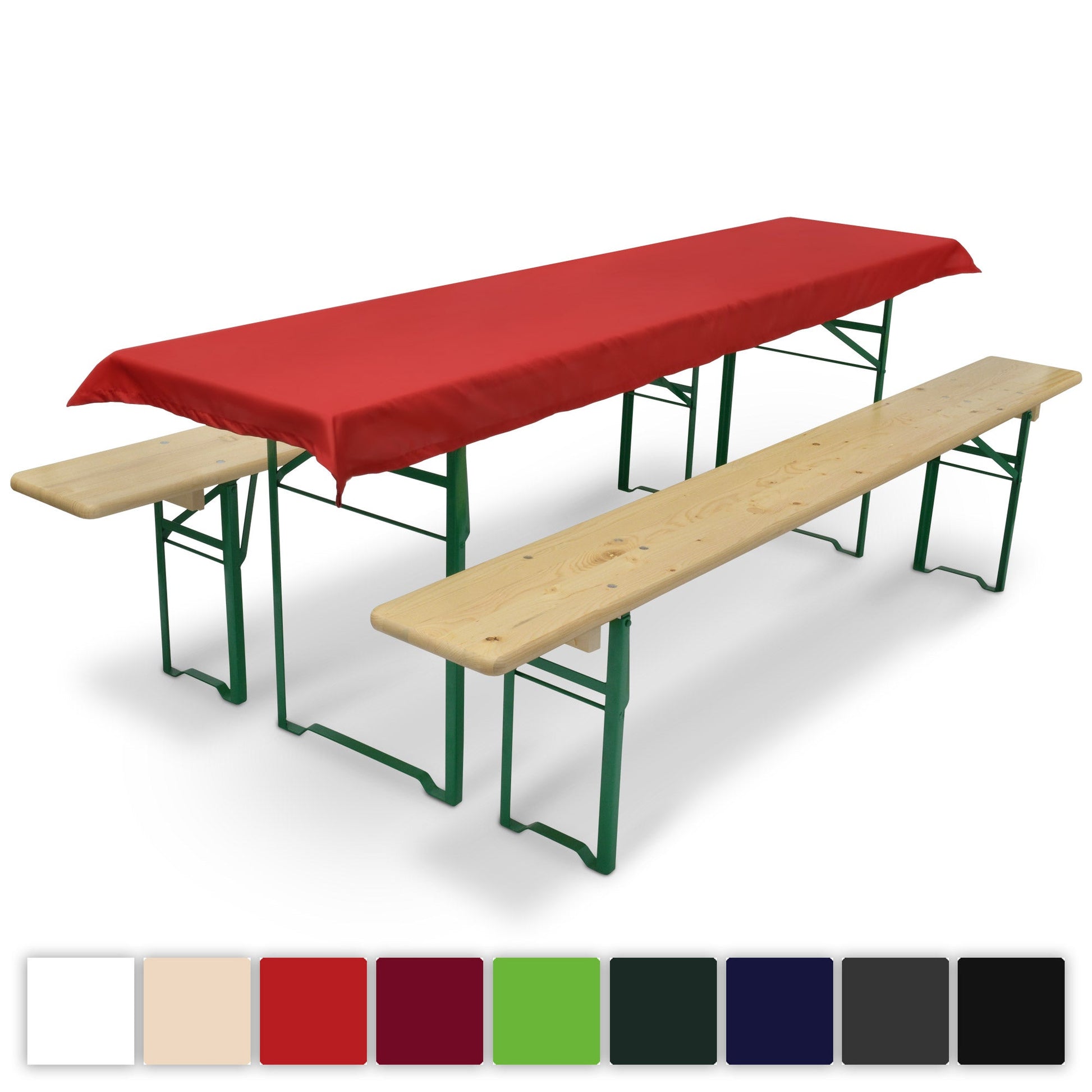 3er Set Beautissu Comfort XS Tischdecke und Bierbankauflagen auf Festzeltgarnitur.