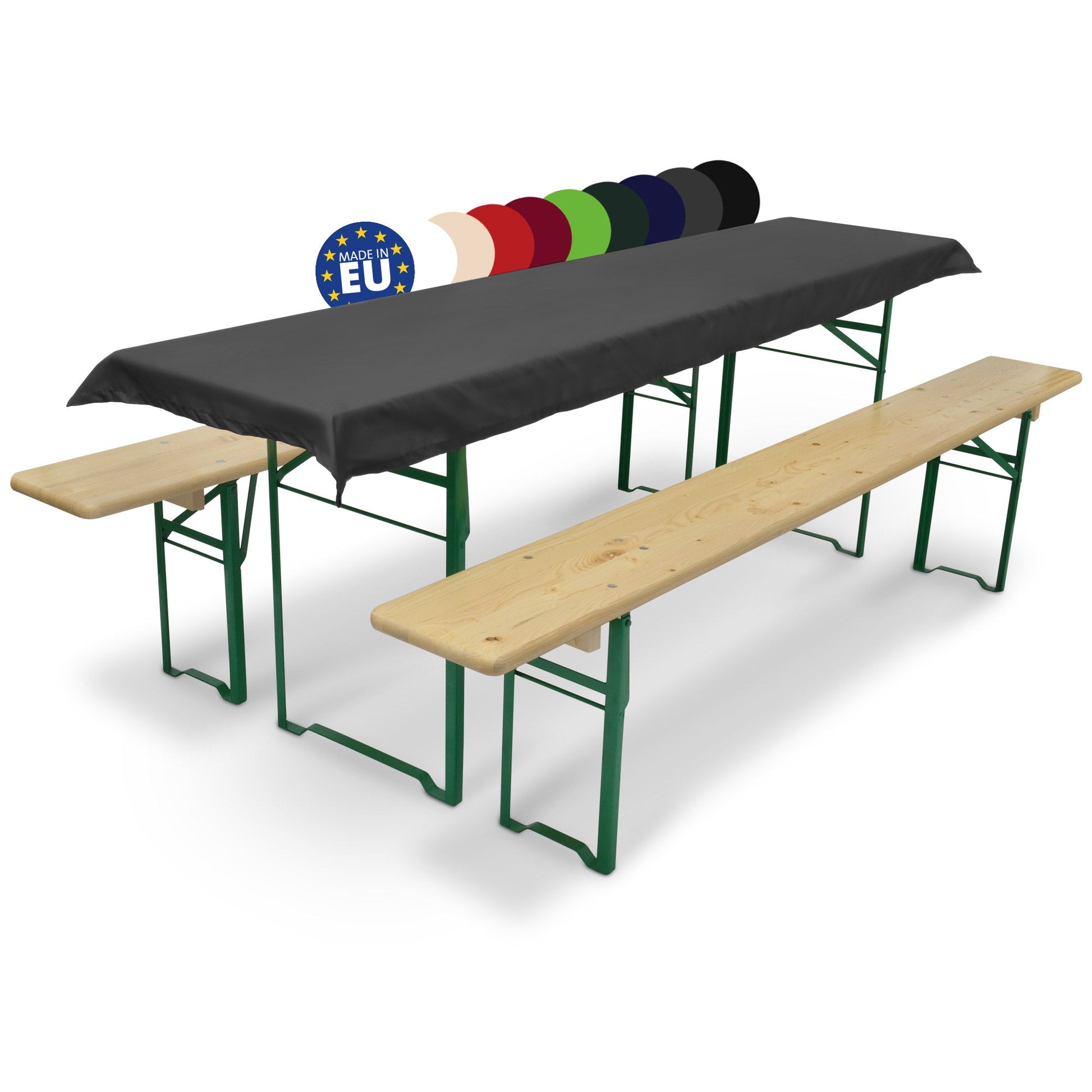 3er Set Beautissu Comfort XS tablecloth and bench cushions on standard beer tent setup.