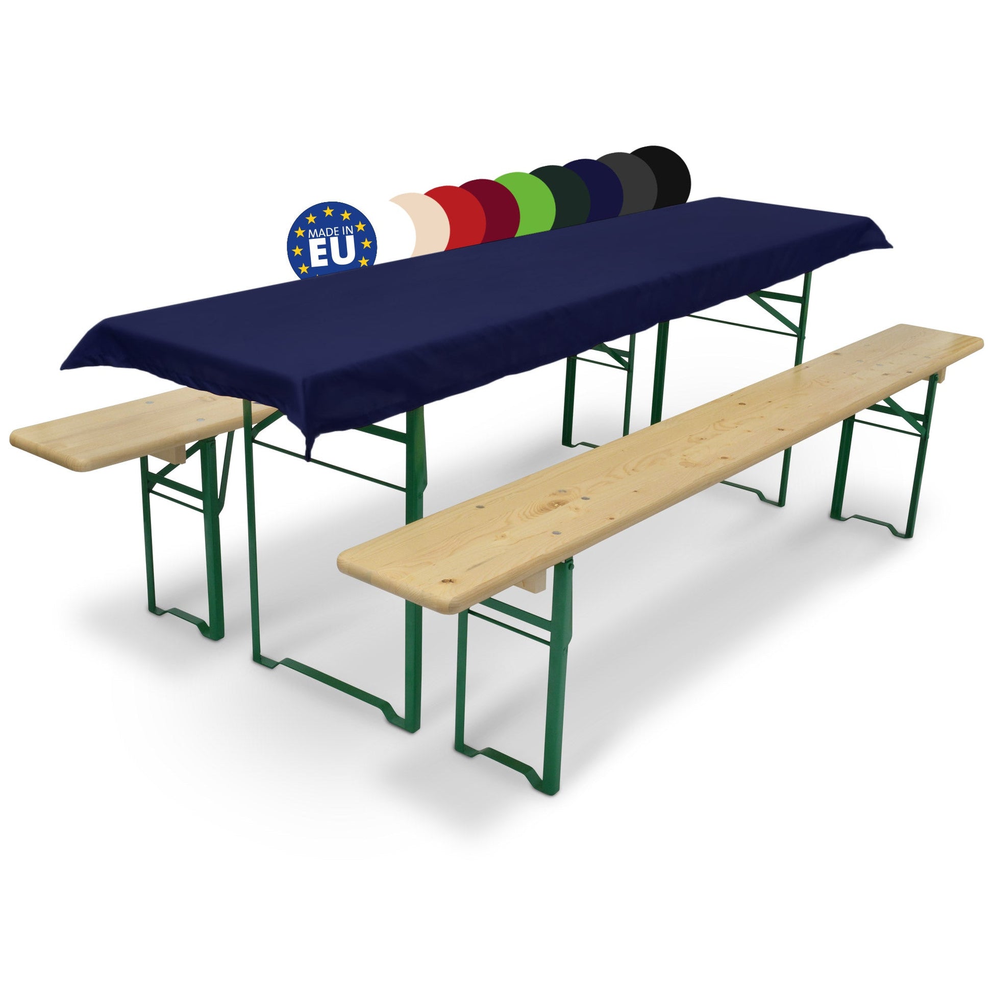 3er Set Beautissu Comfort XS Tischdecke und Bierbankauflagen auf Biertisch, ideal für Feste und Veranstaltungen.