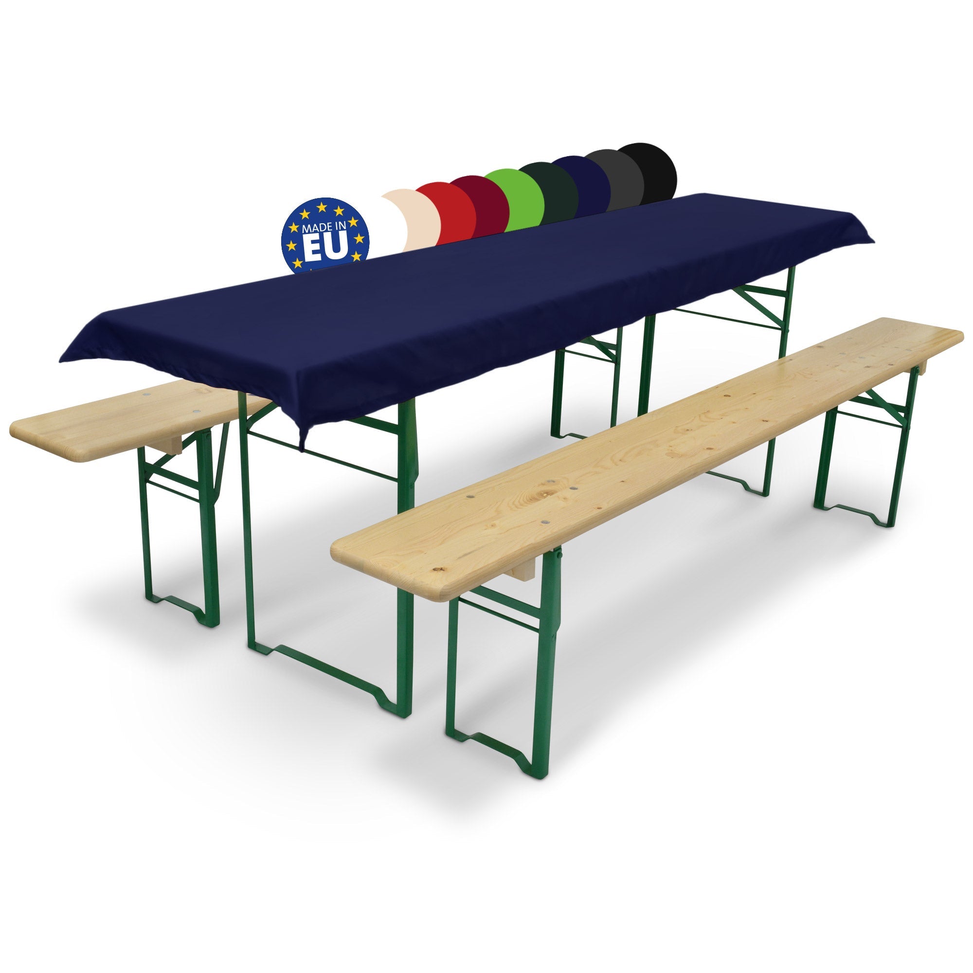 3er Set Beautissu Comfort XS Tischdecke und Bierbankauflagen auf Biertisch, ideal für Feste und Veranstaltungen.