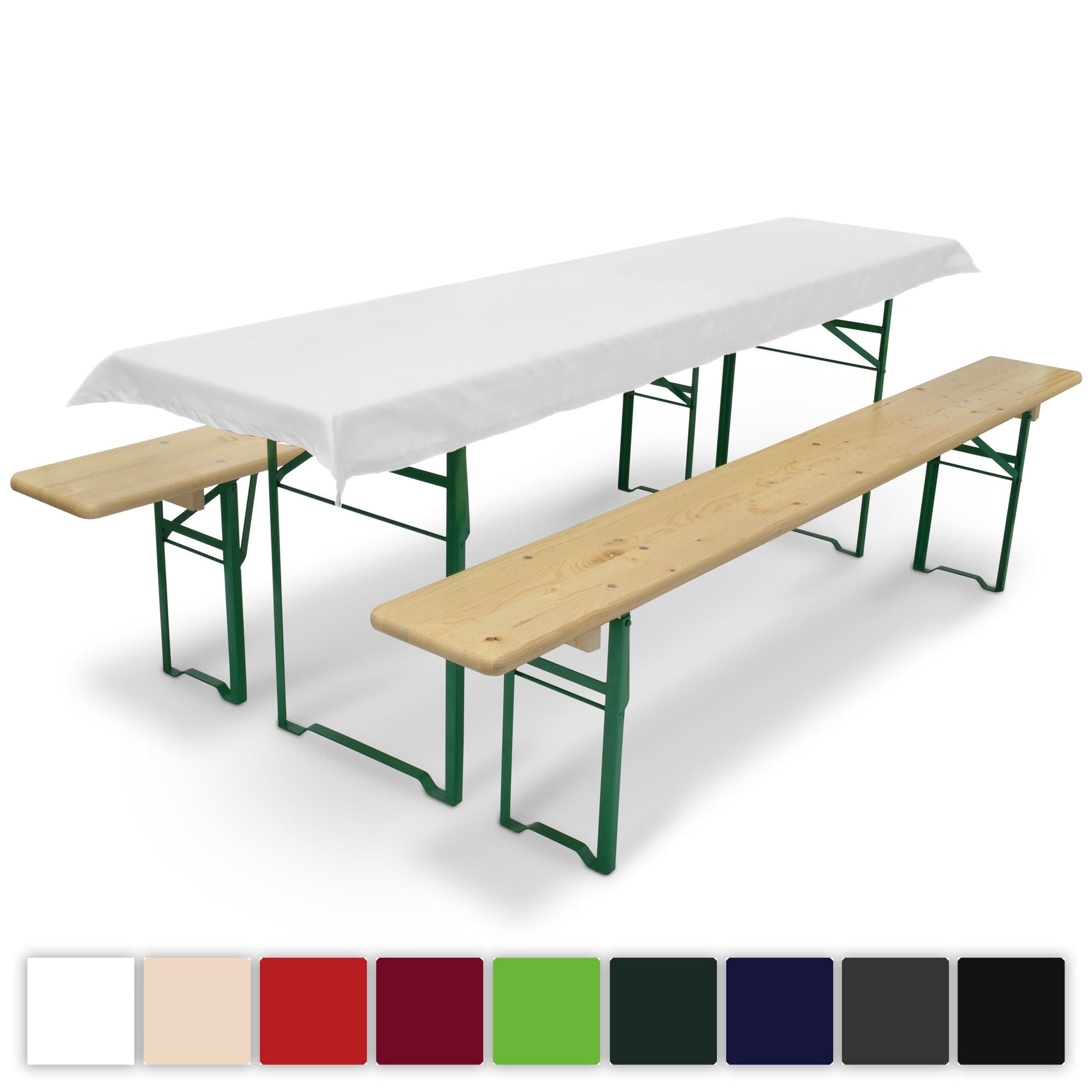 3er Set Beautissu Comfort XS Tischdecke und Bierbankauflagen auf Festzeltgarnitur.