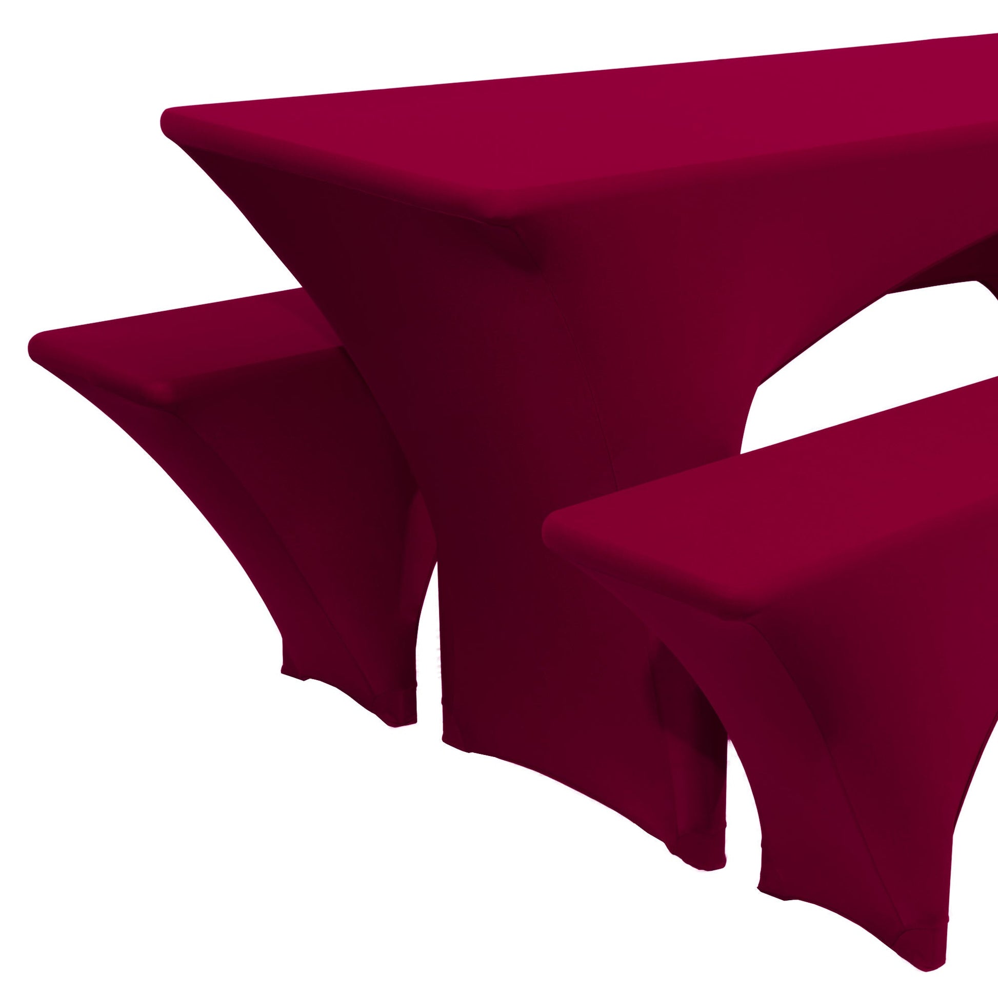3er Set Beautissu Victoria Biertischhusse Stretch in rot für Festzeltgarnitur, elegante Tisch- und Sitzbankdekoration für Events.