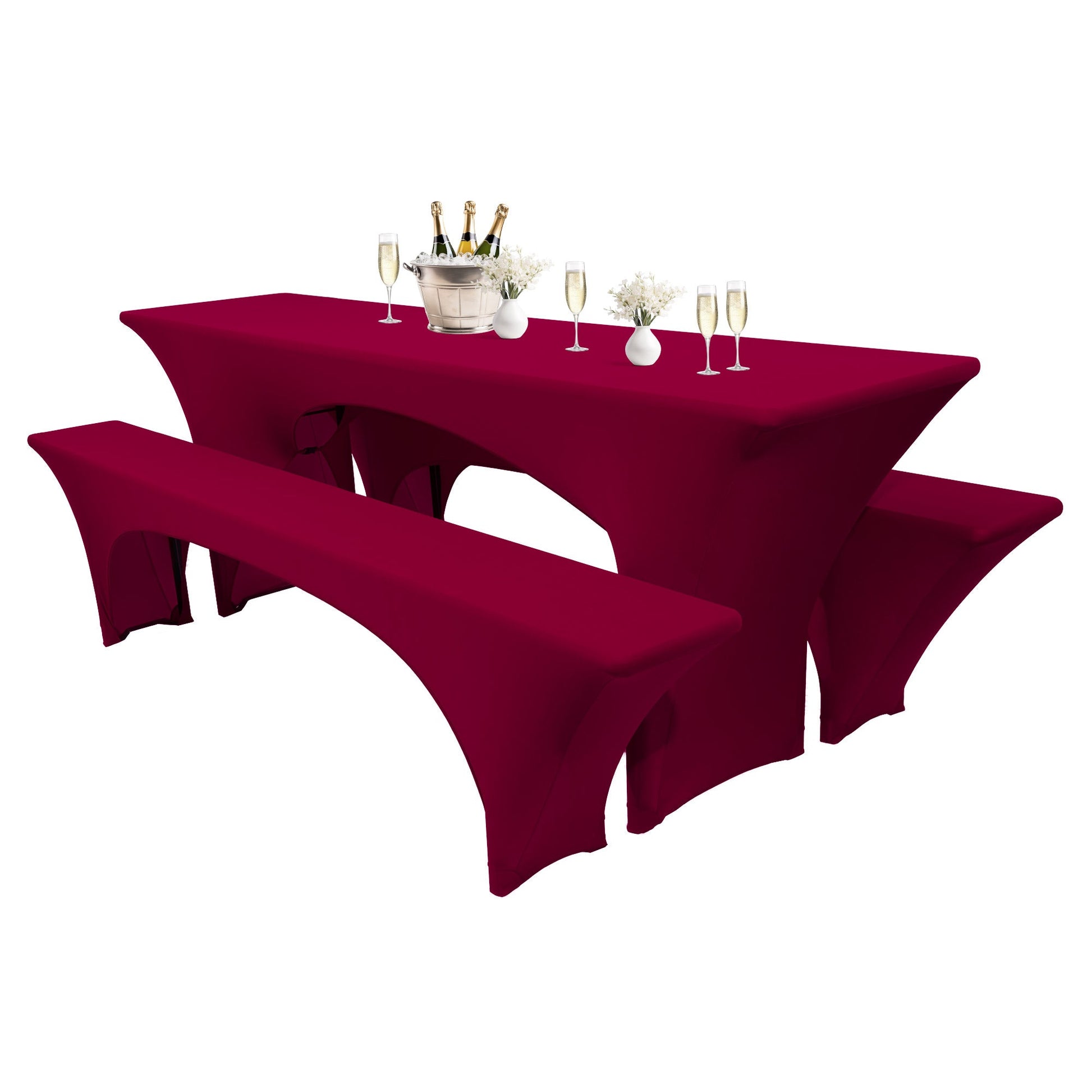 3-piece Beautissu Victoria stretch table cover set for beer garden furniture, ideal for events, weddings, or parties.