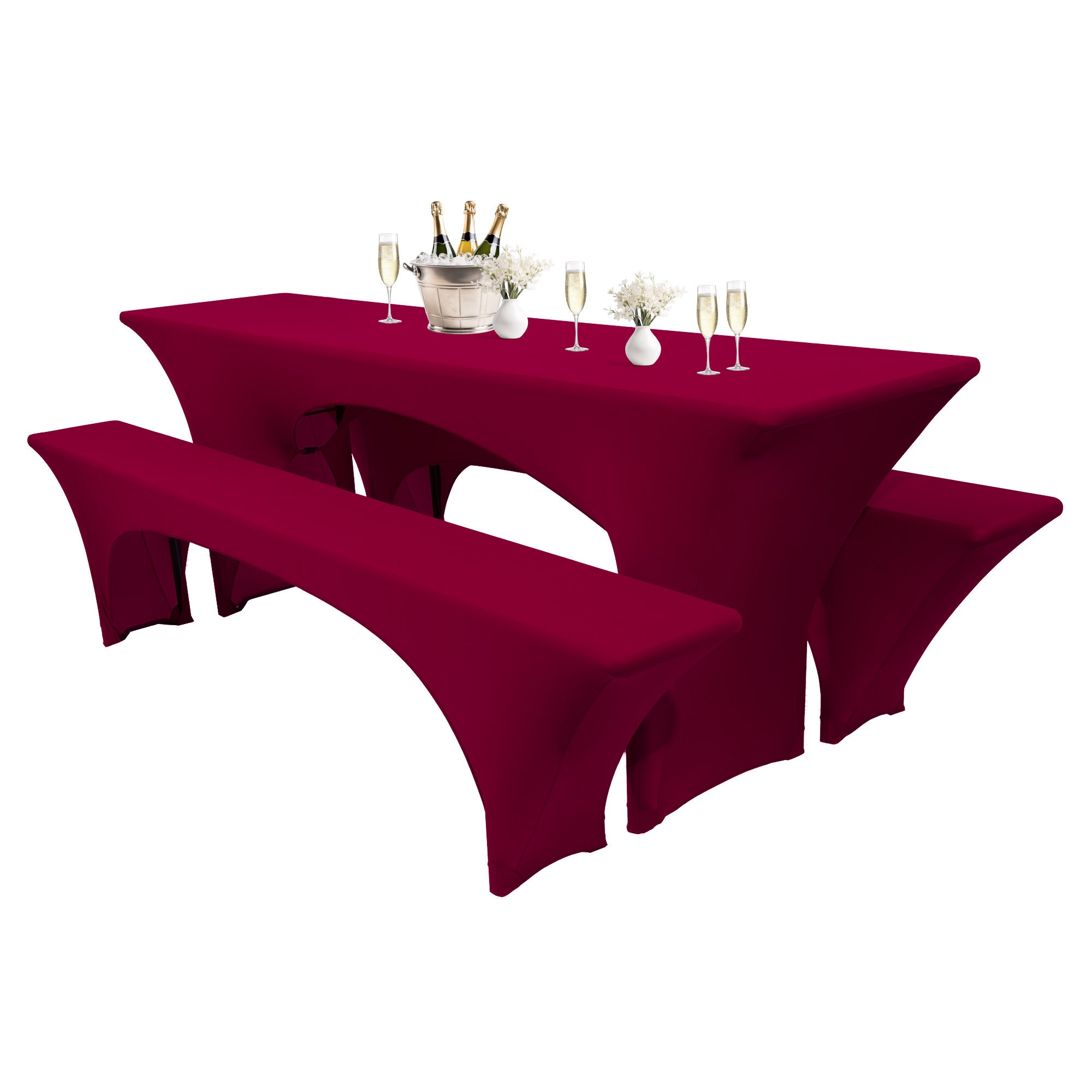 3-piece Beautissu Victoria stretch table cover set for beer garden furniture, ideal for events, weddings, or parties.