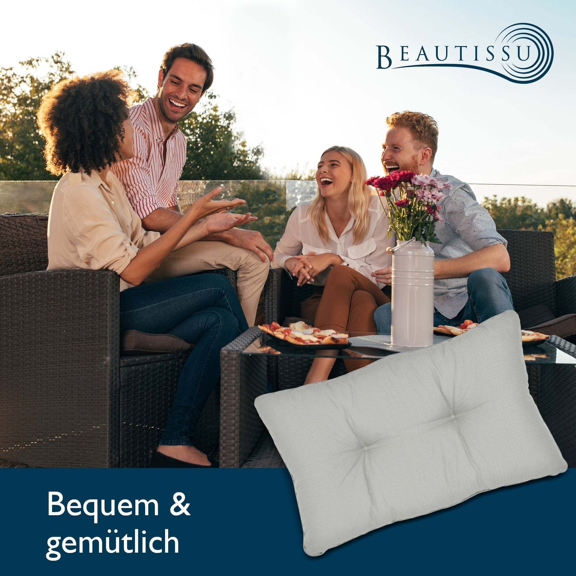 Beautissu Lounge Kissen Outdoor 70x70x10 cm - Wetterfestes Sitzkissen für Gartenmöbel Beautissu Lounge Kissen Outdoor 70x70x10 cm - Wetterfestes Sitzkissen für Gartenmöbel