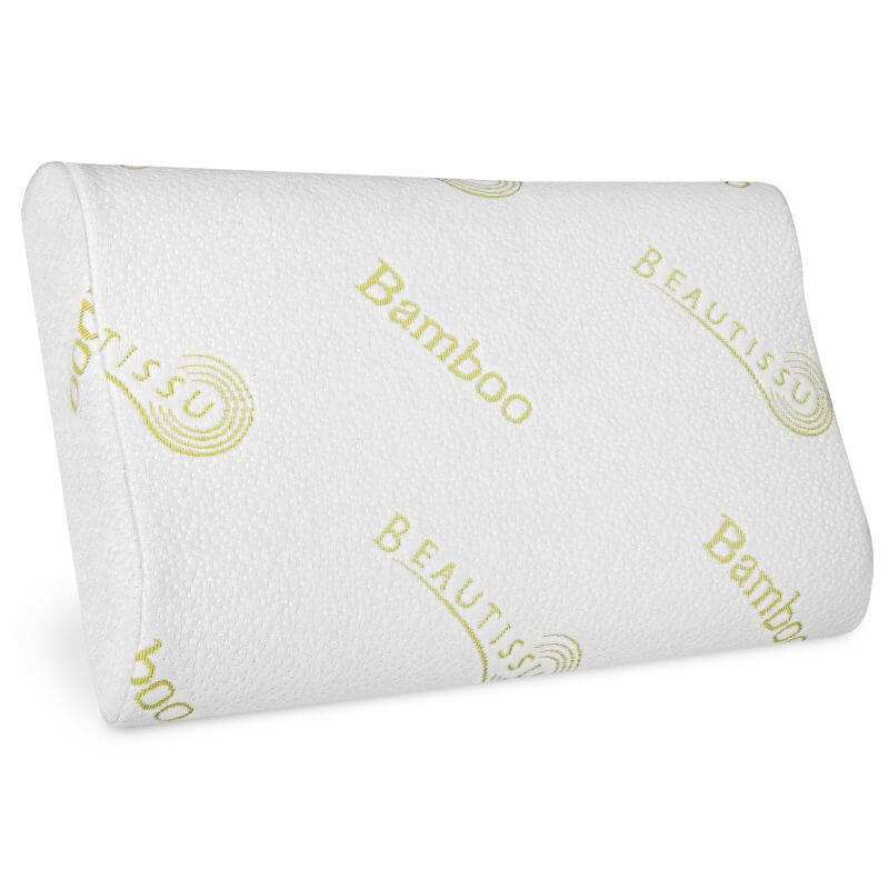 Beautissu Kissen Memory Foam Bamboo Neck Support Pillow 65x40x14cm with Air Flow ventilation and anti-allergic properties.