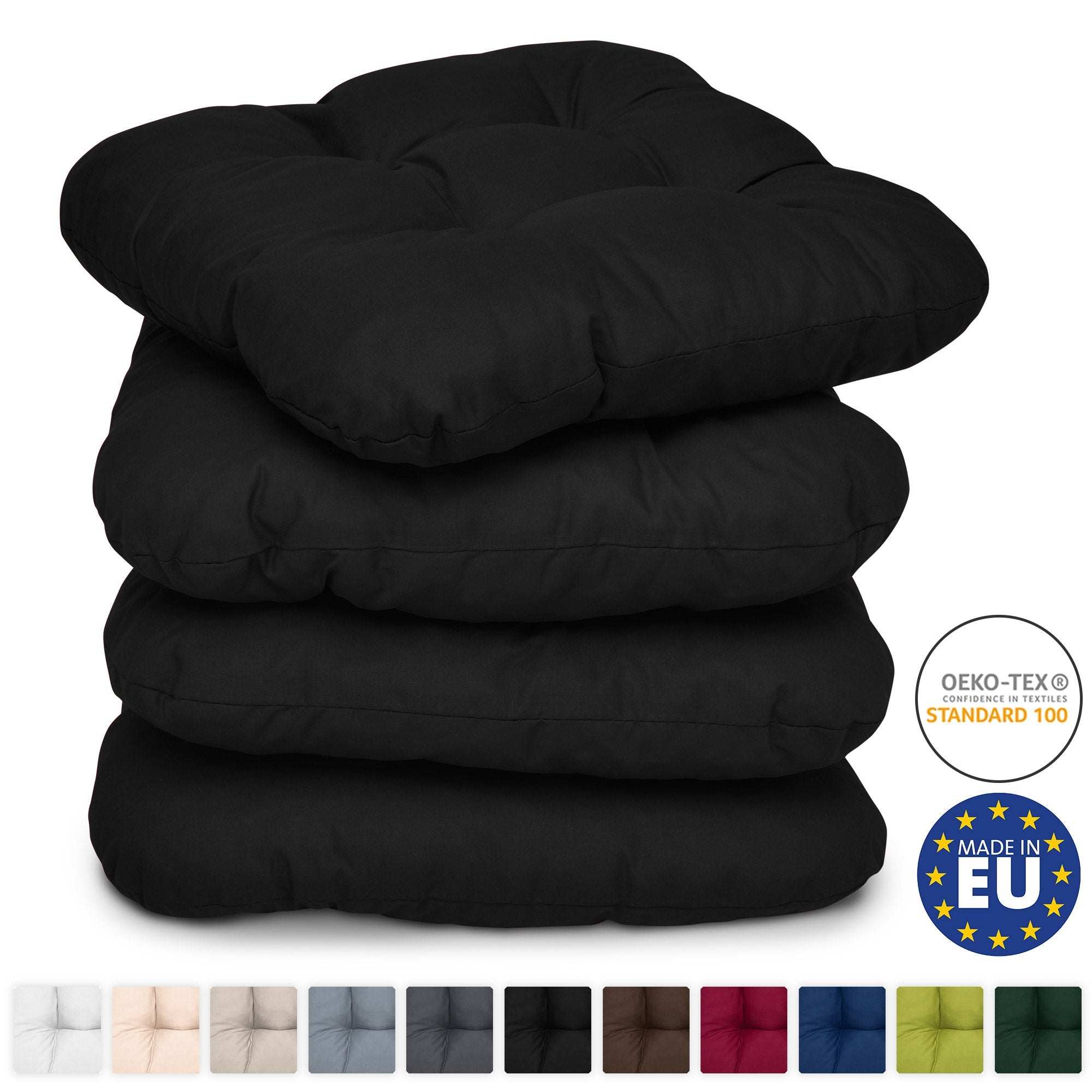 Normani Stuhlkissen 4er-Set – Schwarz, 40x40 Cm, 9 Cm Dick, Weiche Füllung, Für Drinnen & Draußen