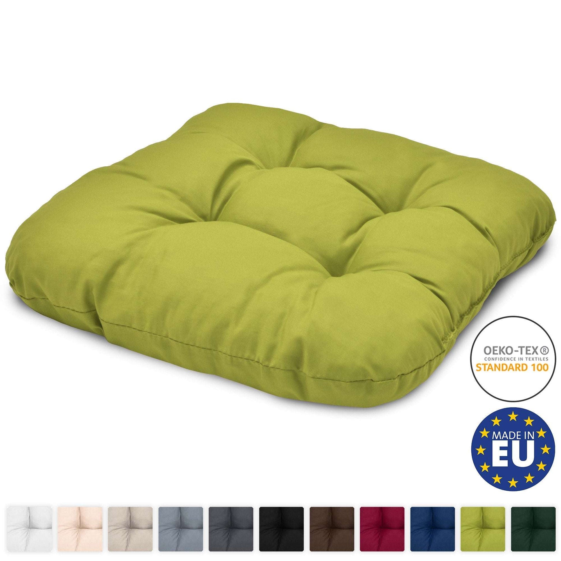 4er Set Beautissu Lisa Stuhlkissen in grüner Farbe, 40x40cm, hochwertig verarbeitet, vielseitig einsetzbar, Oeko-Tex zertifiziert, Made in EU.