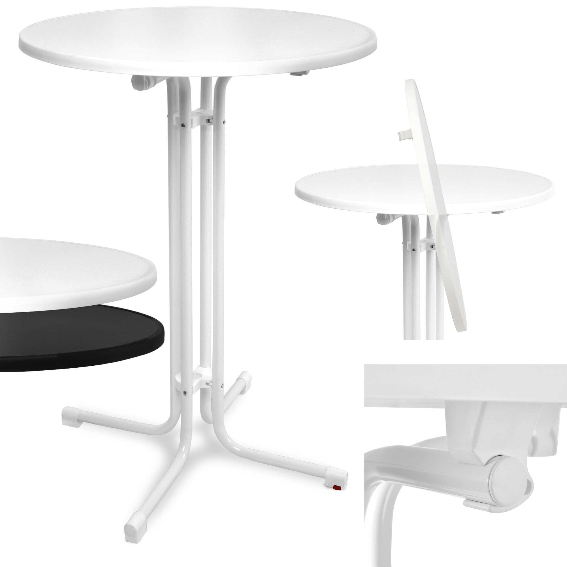Beautissu Bellini Ø80cm white folding bistro table for indoor/outdoor use.