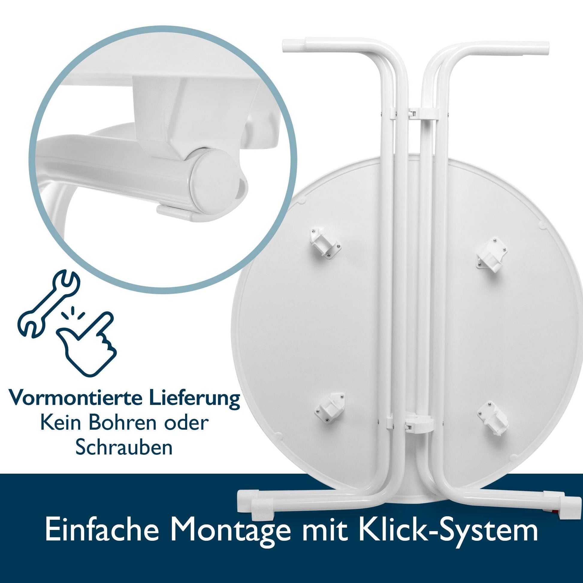 Beautissu Stehtisch Bellini Ø80cm, stabil und klappbar, weiß, für Indoor/Outdoor Nutzung.