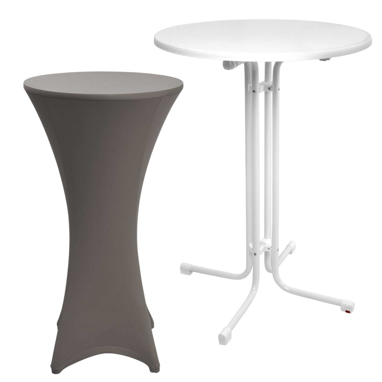 Beautissu Set Sylt Stehtisch weiß mit Stehtischhusse Stella in verschiedenen Farben, Ø70 oder 80cm.