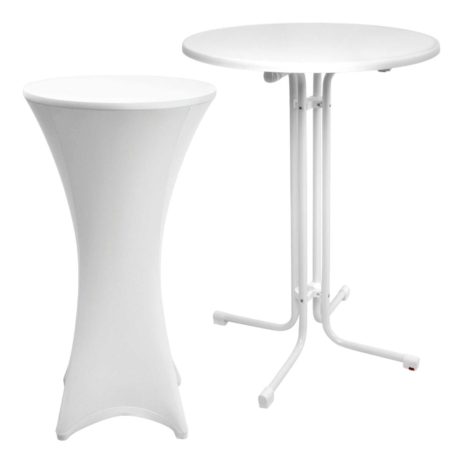 Beautissu Set Sylt white standing table with Stella cover, Ø70 or 80cm, various colors.