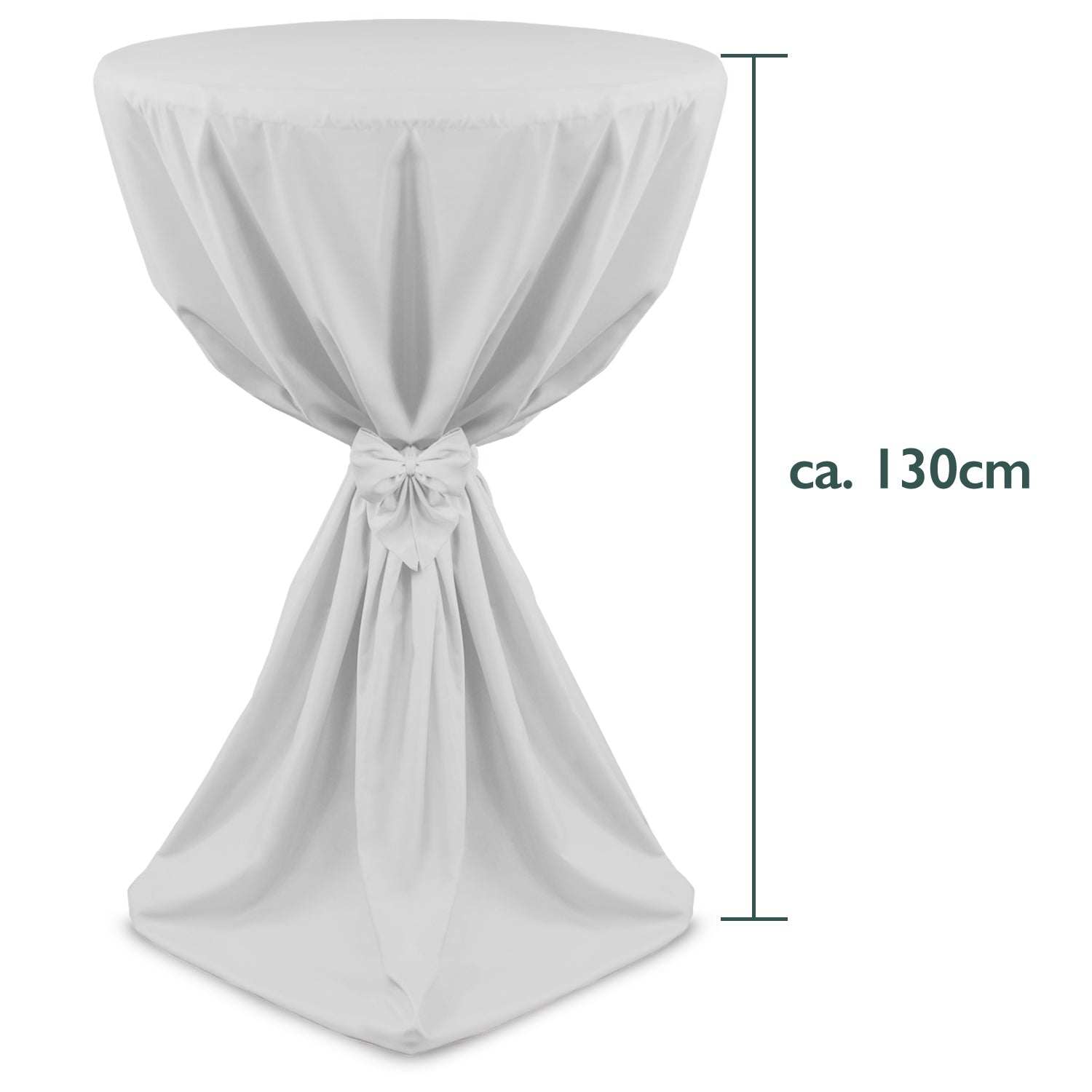 Beautissu Giulia Stehtischhusse in Weiß mit Schleife für runde Stehtische 60-80cm, elegante Tischdekoration für Events.