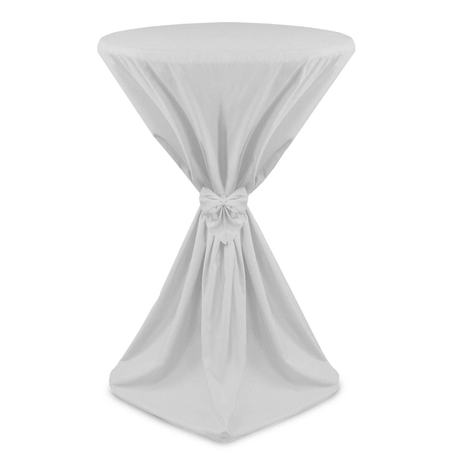 White Beautissu Giulia table cover with bow for 60-80cm round tables.