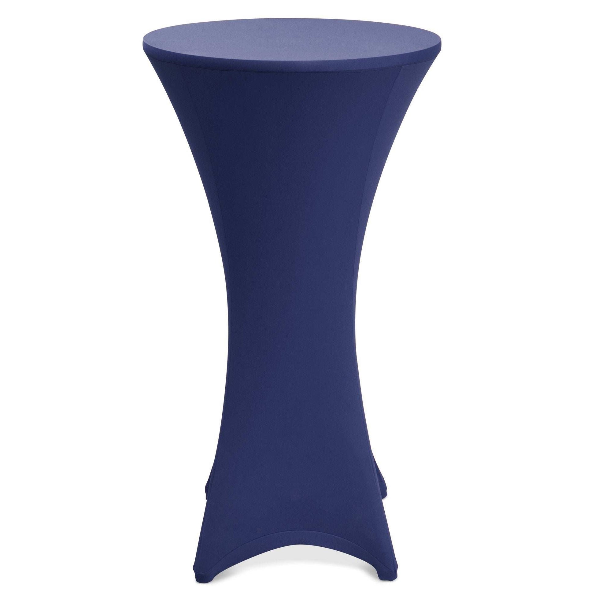 Beautissu Stella Stretch Stehtischhusse in navy, fits Ø60/70/80cm, ideal for festive events.