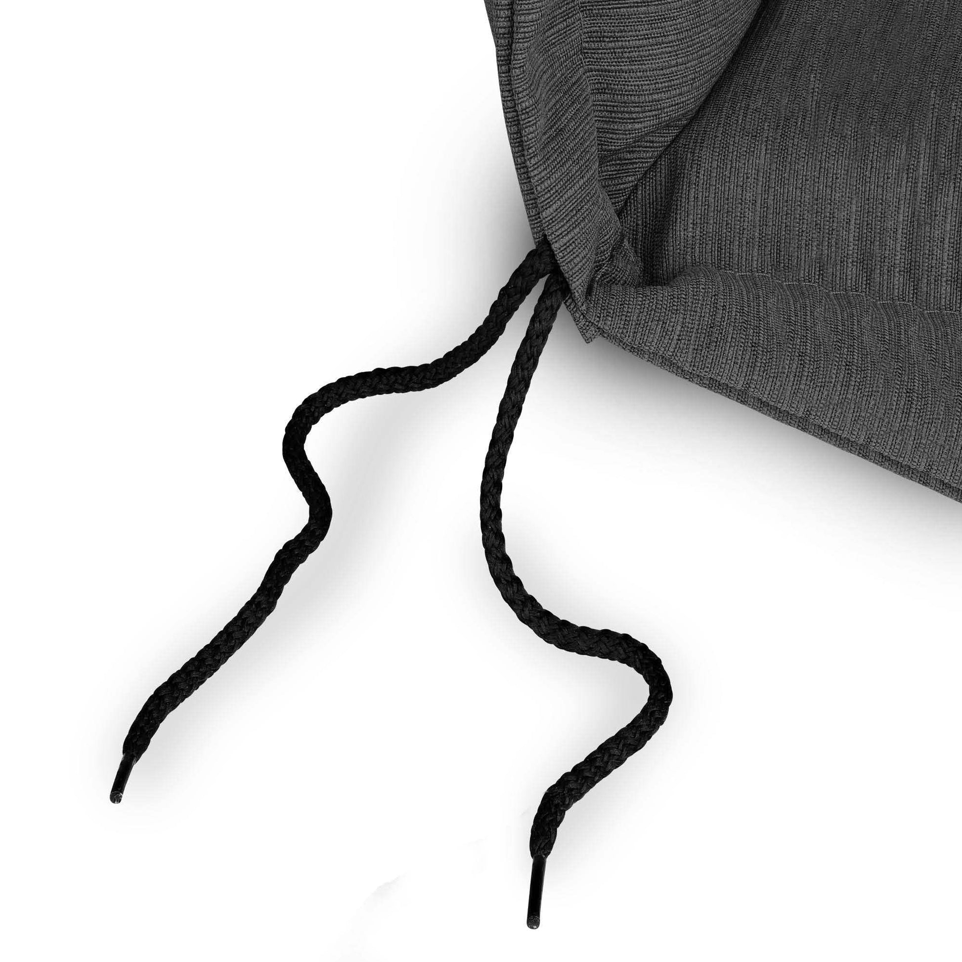 Beautissu HighLux HL garden chair cushion with headrest, shown in grey fabric with secure fastening ties.