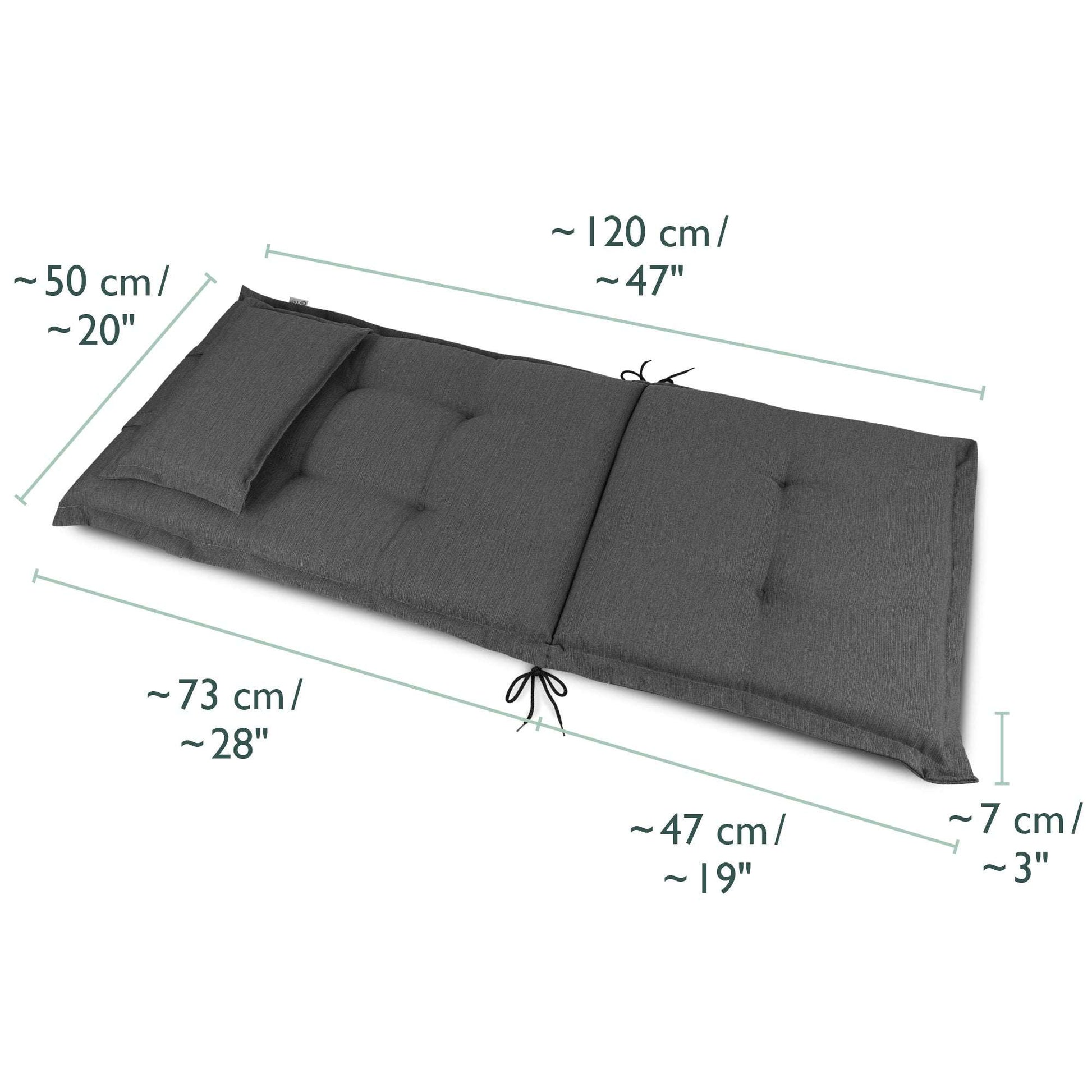 Beautissu HighLux HL Hochlehner-Auflage mit Kopfkissen, 120x50x7cm, in dunkler Farbe, hochwertige und bequeme Gartenstuhl-Auflage.