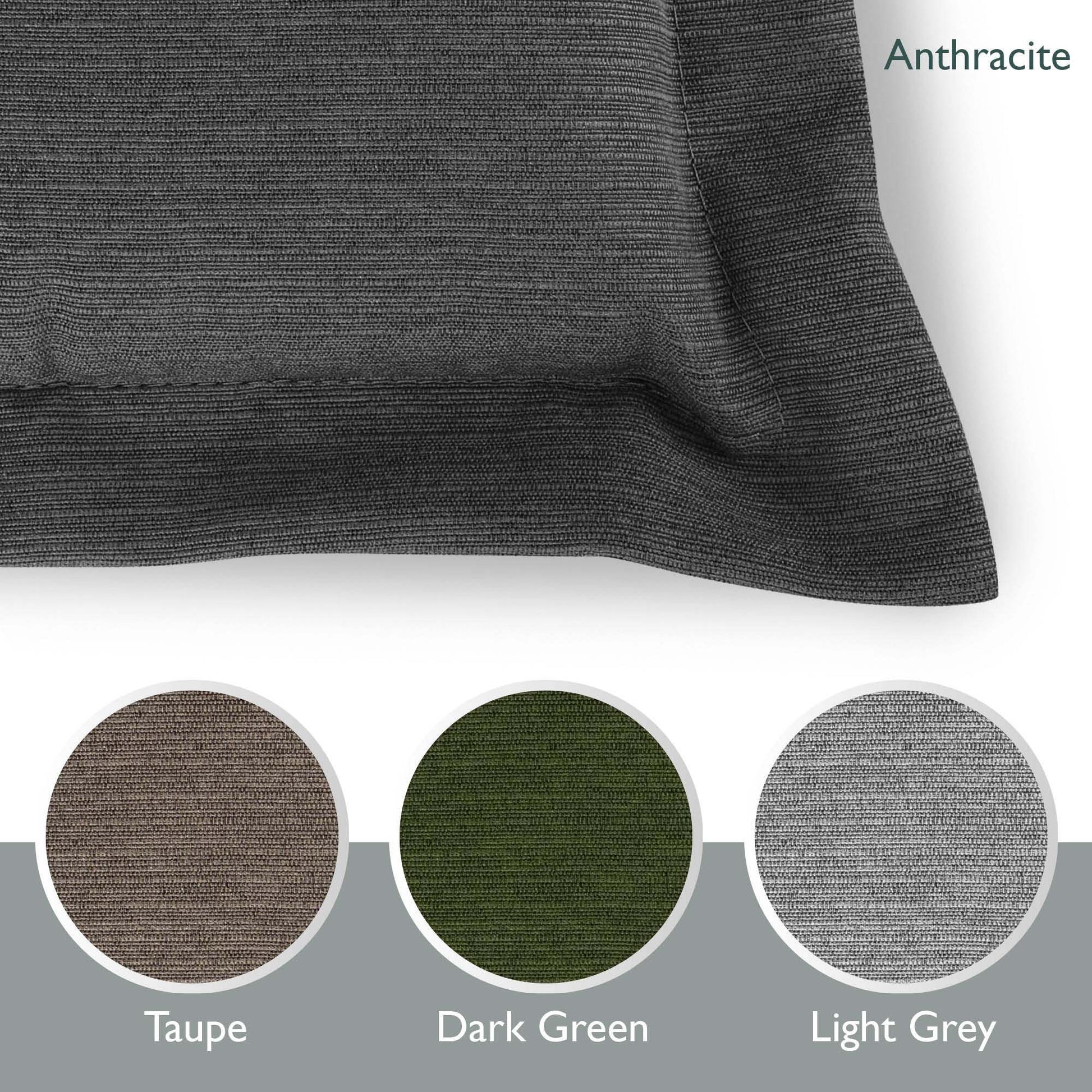 Beautissu HighLux HL garden chair cushion with headrest in anthracite, taupe, dark green, and light grey colors.