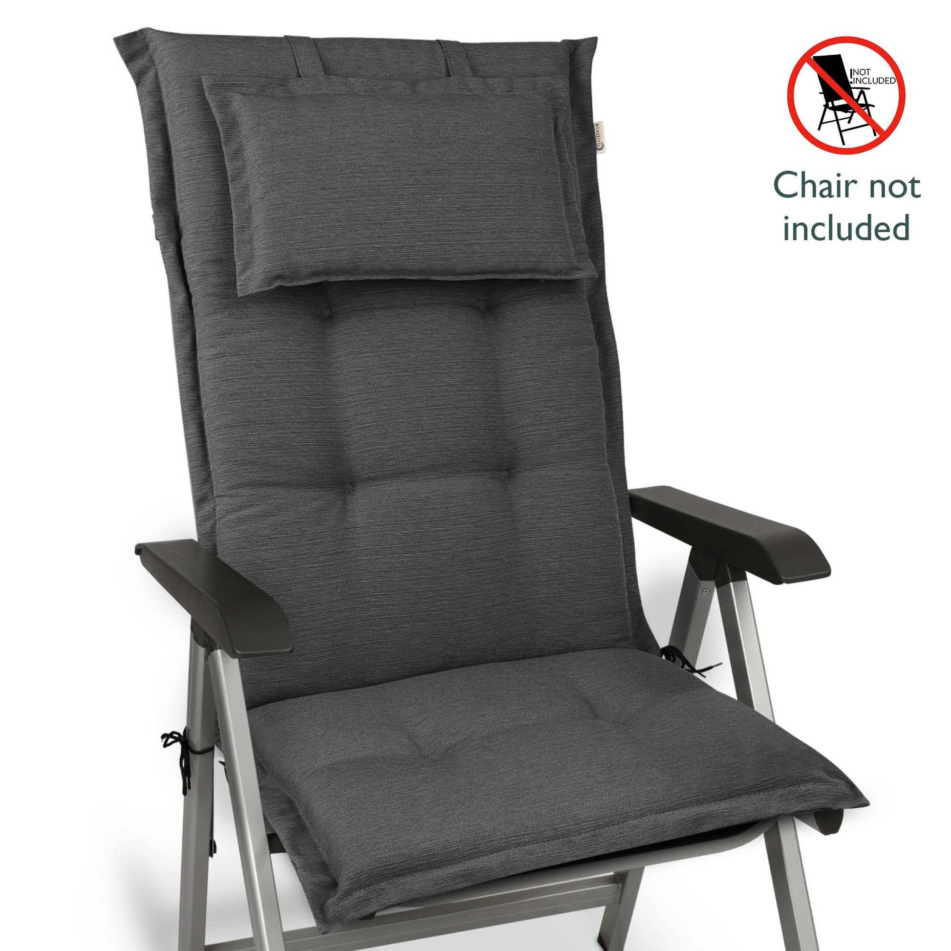 Beautissu HighLux HL cushion with headrest for garden chairs, 120x50x7cm, dark color.