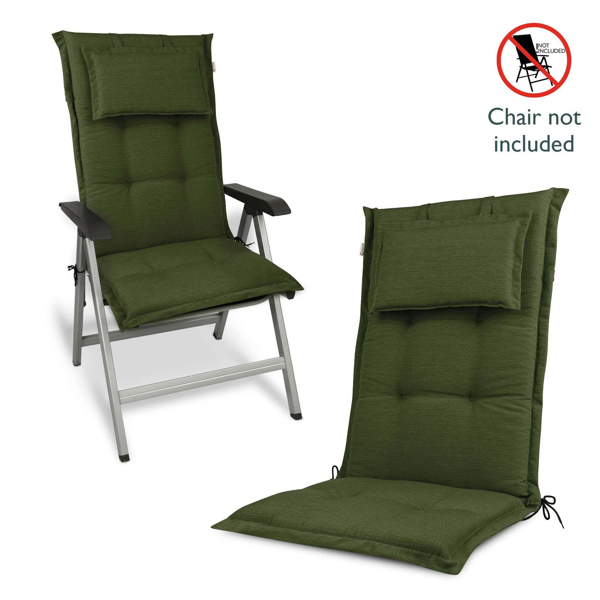 Beautissu HighLux HL garden chair cushion with headrest, durable and comfortable, green color.