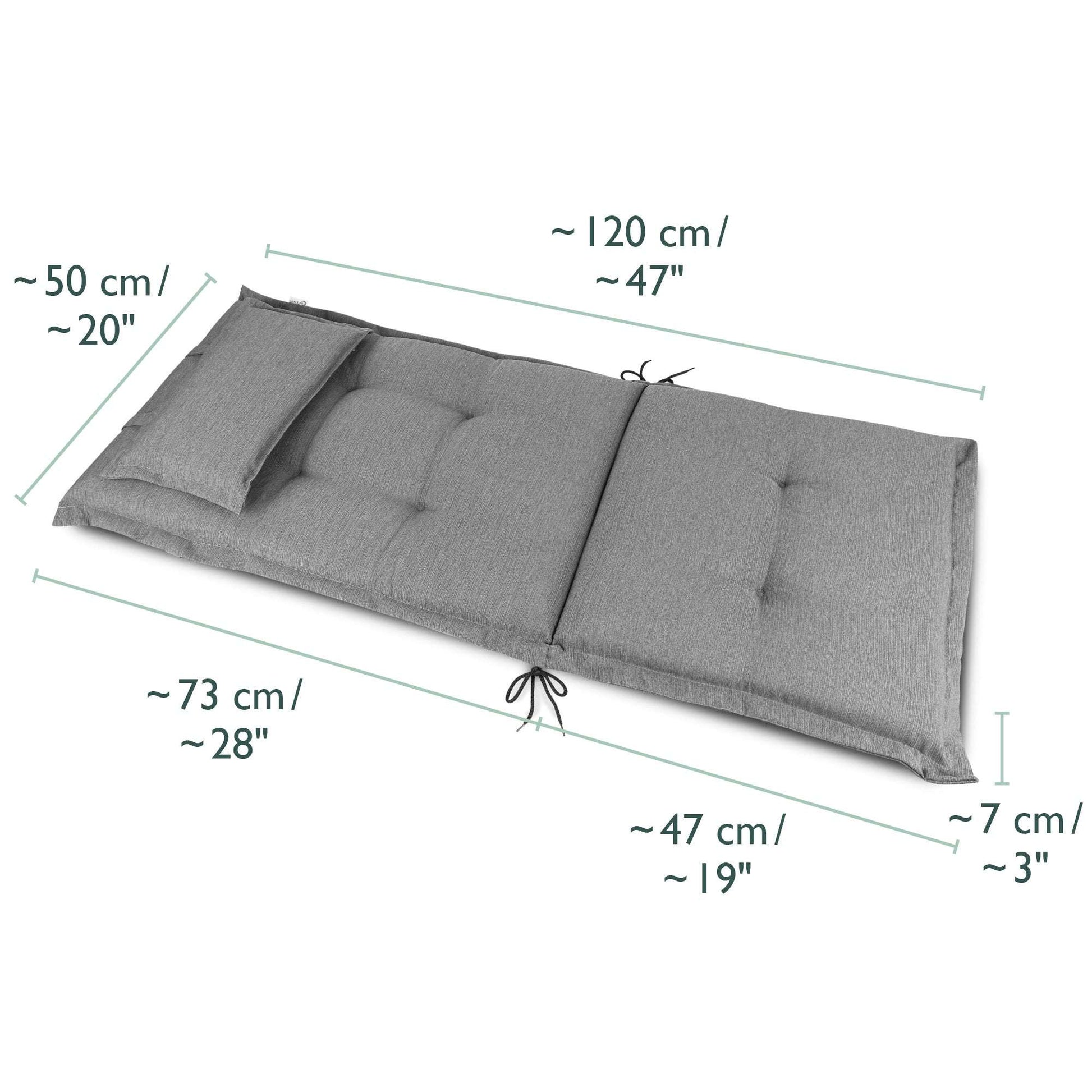 Beautissu HighLux HL garden chair cushion with headrest, 120x50x7cm, gray, comfortable and durable padding.