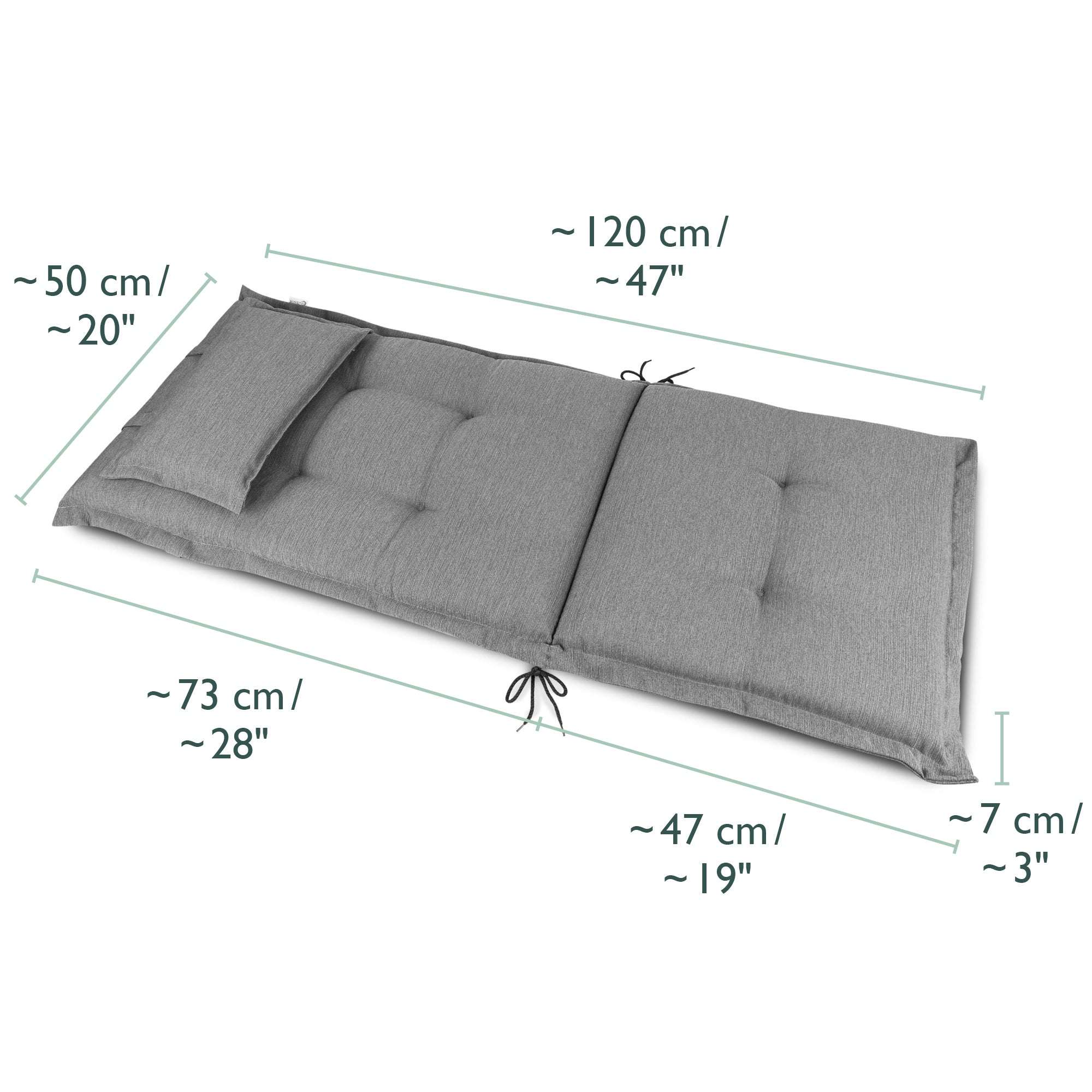 Beautissu HighLux HL garden chair cushion with headrest, 120x50x7cm, gray, comfortable and durable padding.