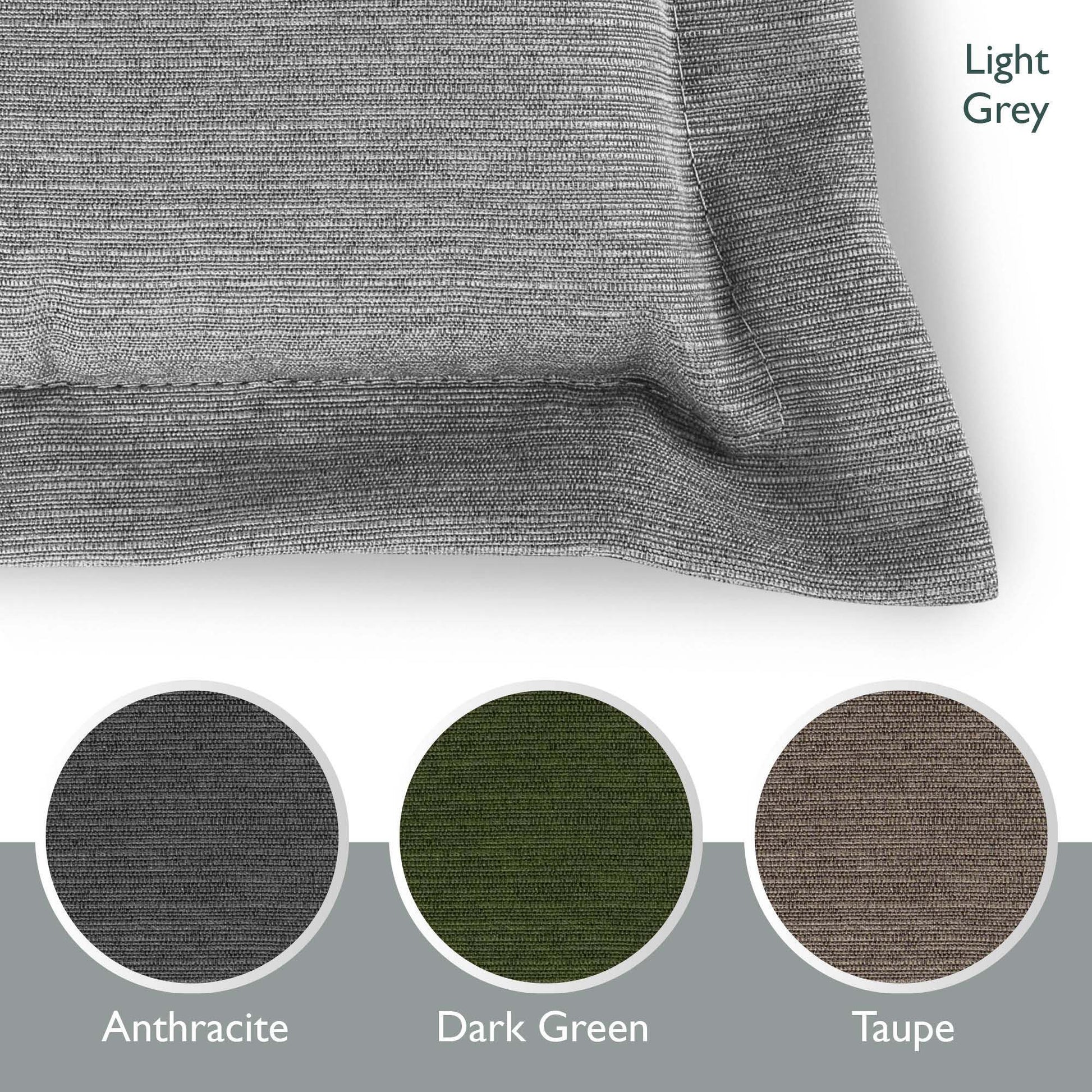 Beautissu HighLux HL garden chair cushions in light grey, anthracite, dark green, and taupe colors.