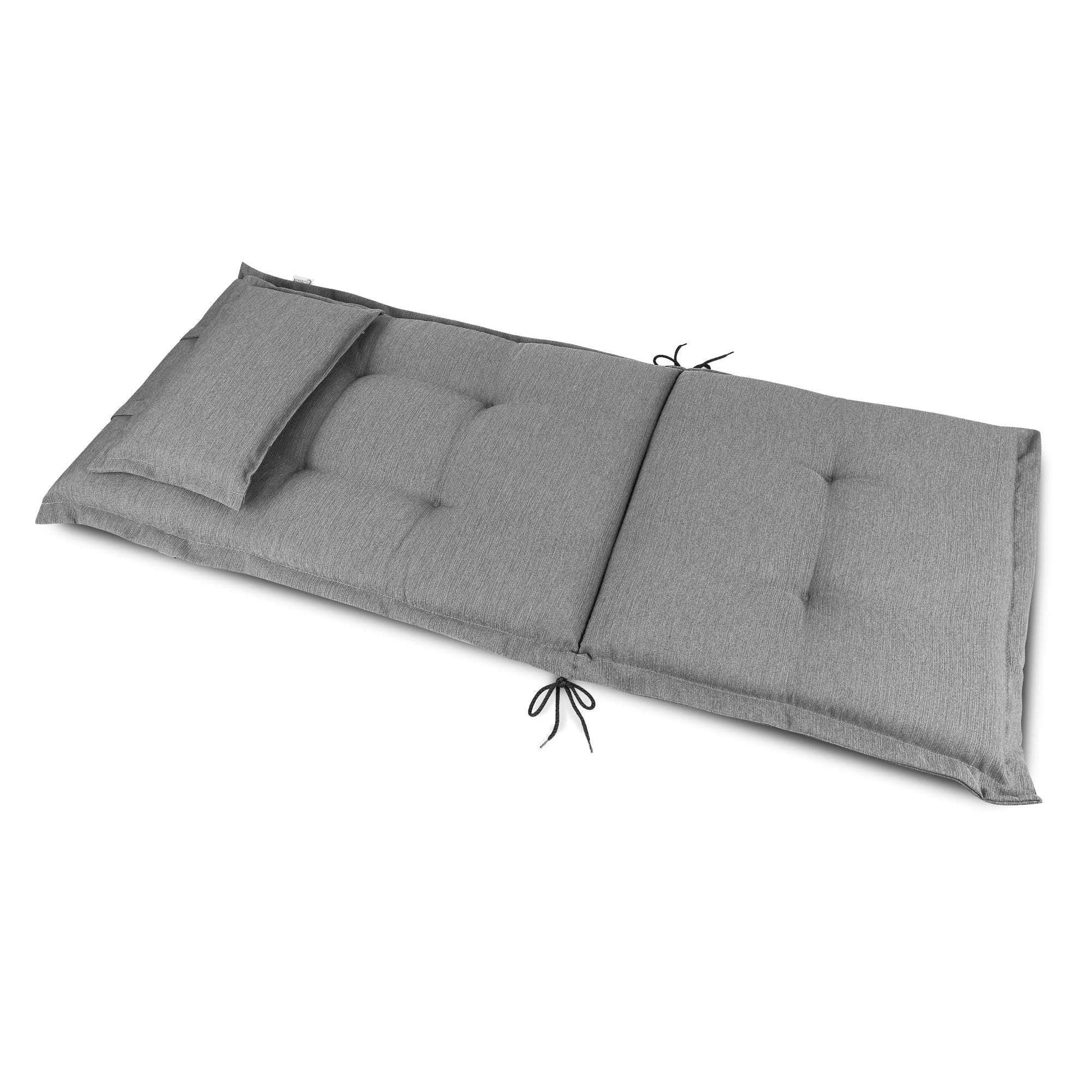 Beautissu HighLux HL garden chair cushion with headrest, 120x50x7cm, gray, durable and comfortable upholstery with fastening straps.