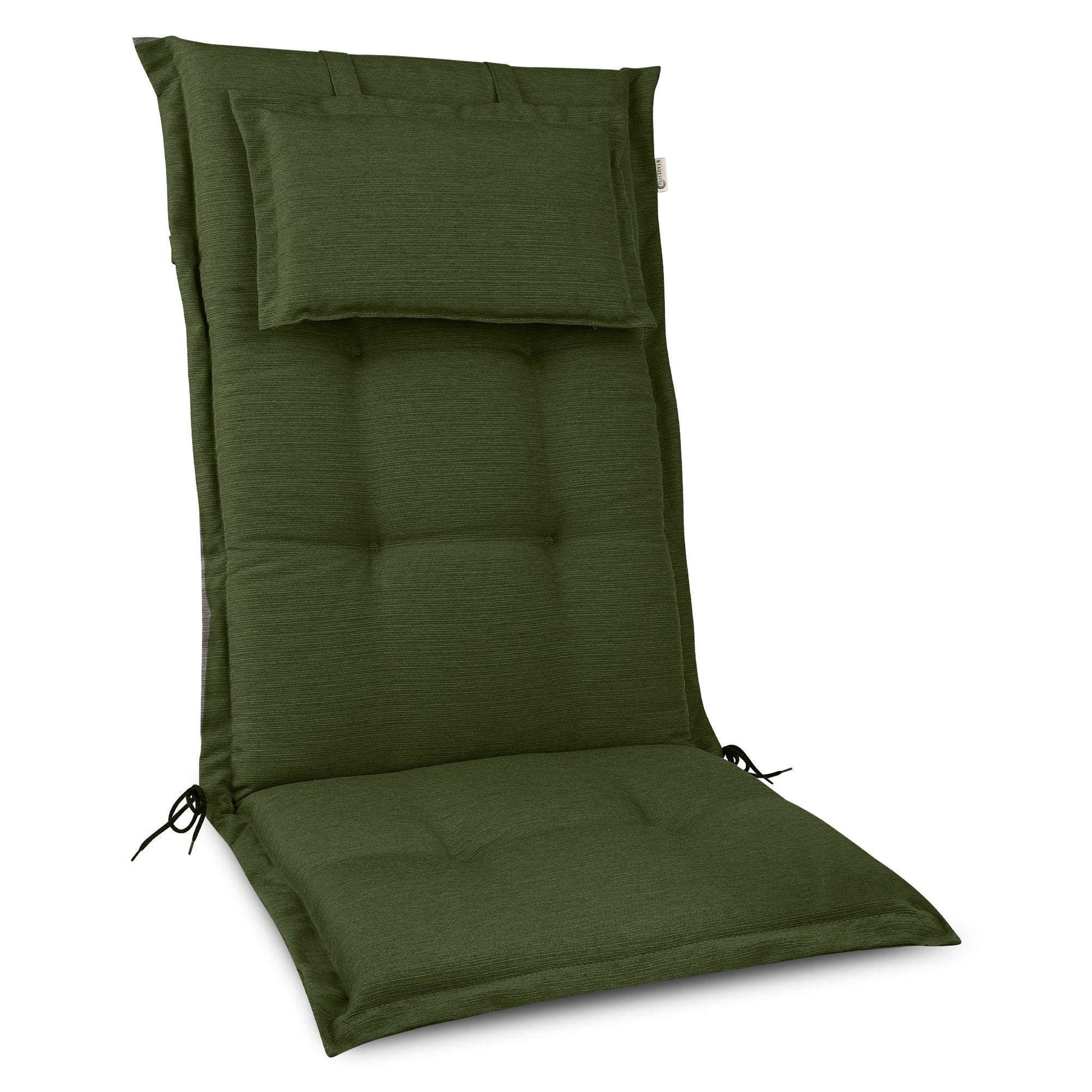 Beautissu HighLux HL garden chair cushion with headrest in green, 120x50x7cm, comfortable and stylish.