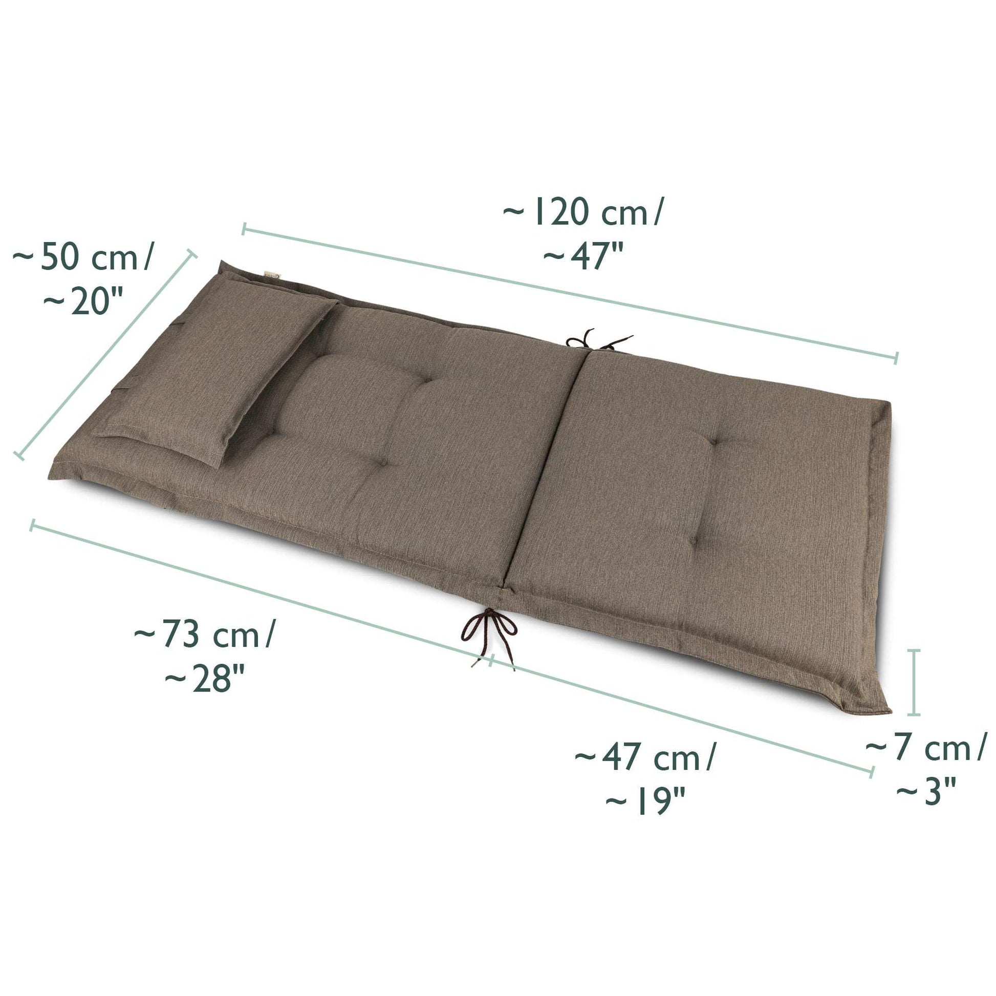 Beautissu HighLux HL garden chair cushion with headrest, 120x50x7cm, in various colors.